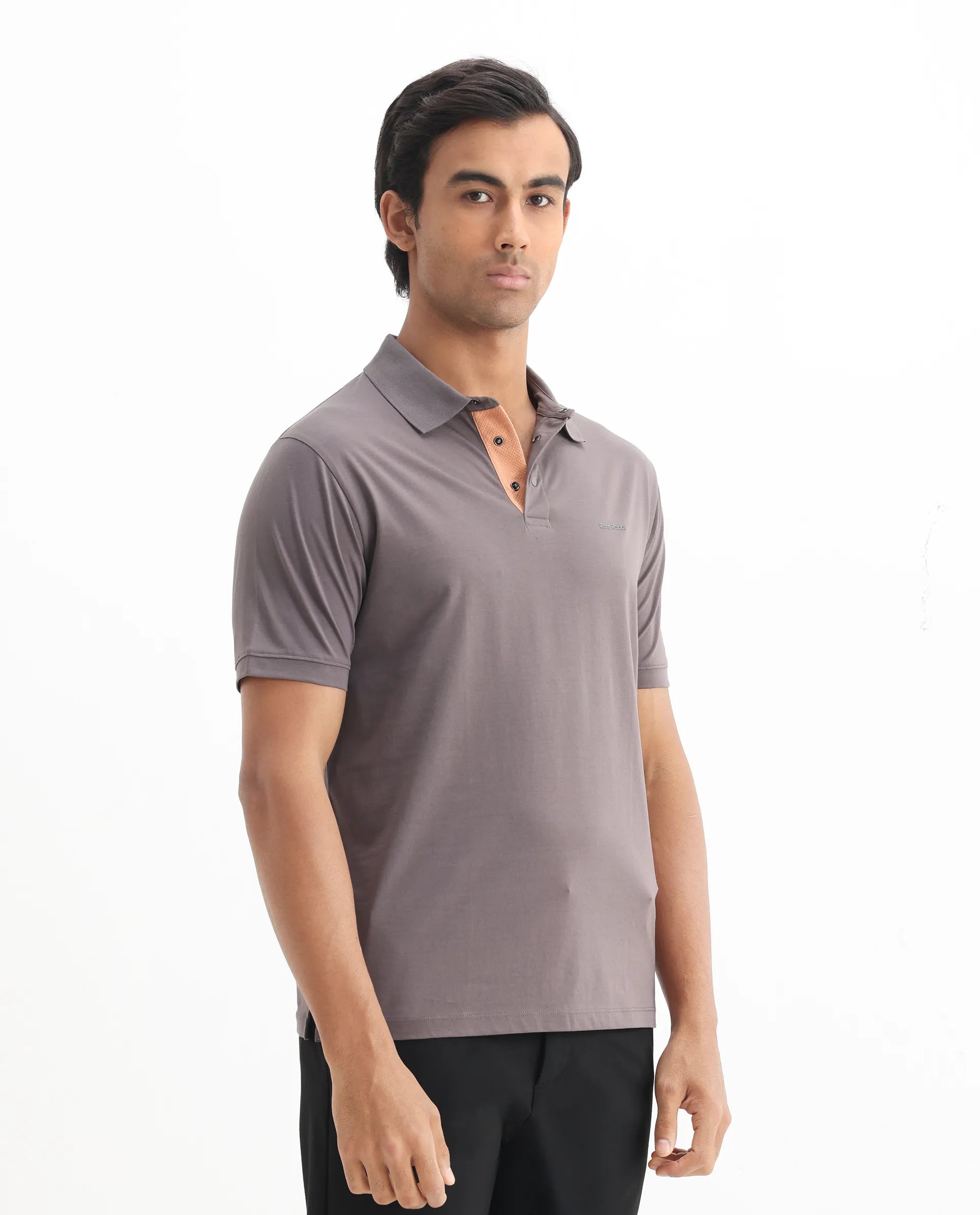 Rare Rabbit Men's Keneth Dusky Purple Cotton Plain Regular Fit Half Sleeve Polo