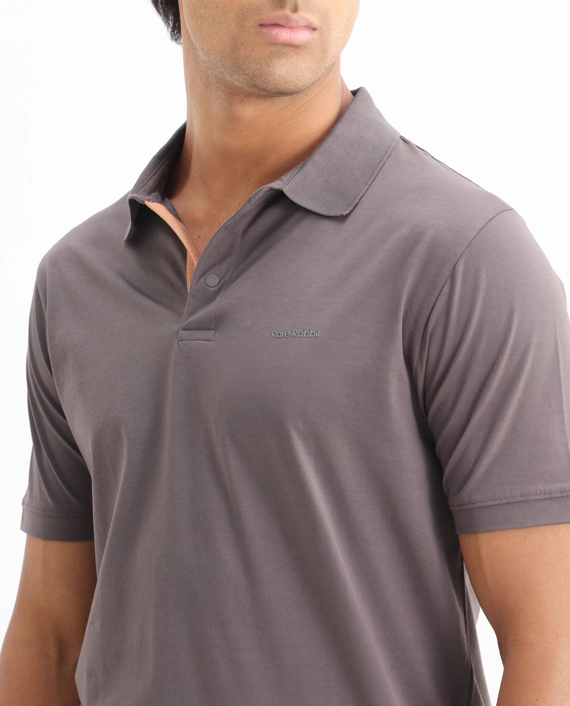 Rare Rabbit Men's Keneth Dusky Purple Cotton Plain Regular Fit Half Sleeve Polo