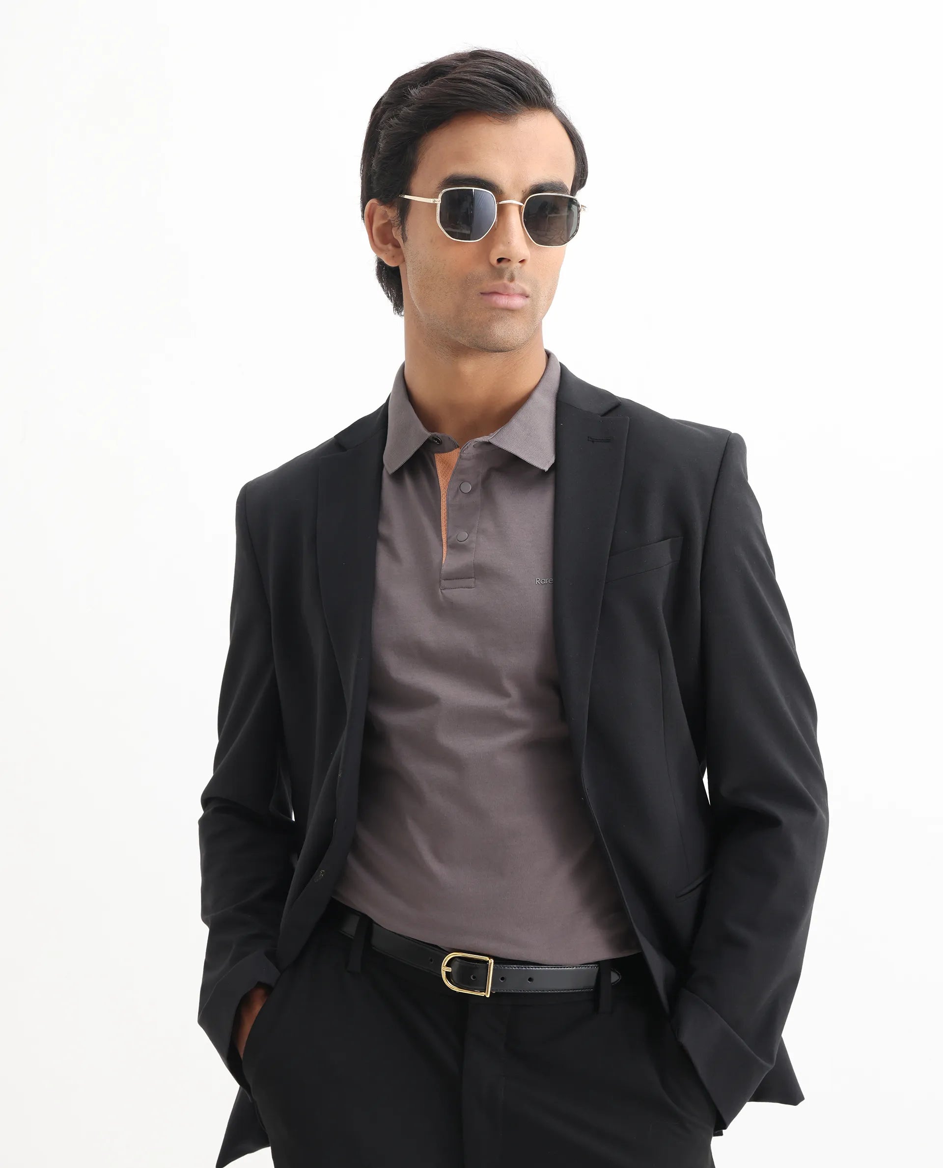 Rare Rabbit Men's Keneth Dusky Purple Cotton Plain Regular Fit Half Sleeve Polo