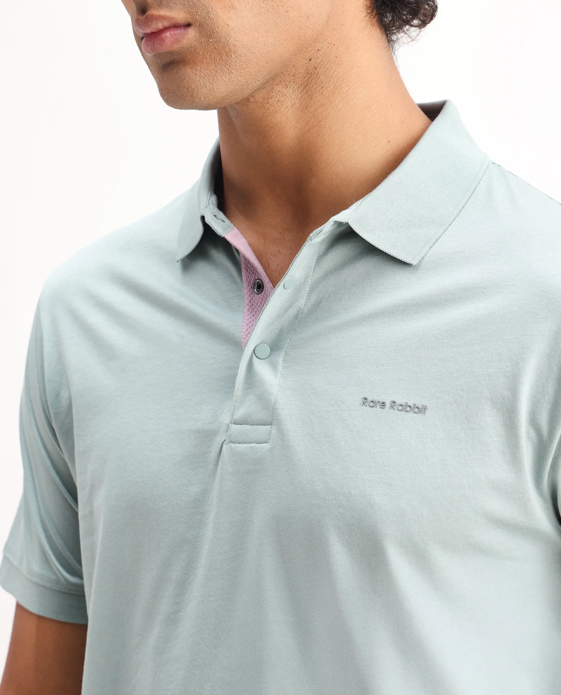 Rare Rabbit Men's Keneth Light Teal Cotton Plain Regular Fit Half Sleeve Polo