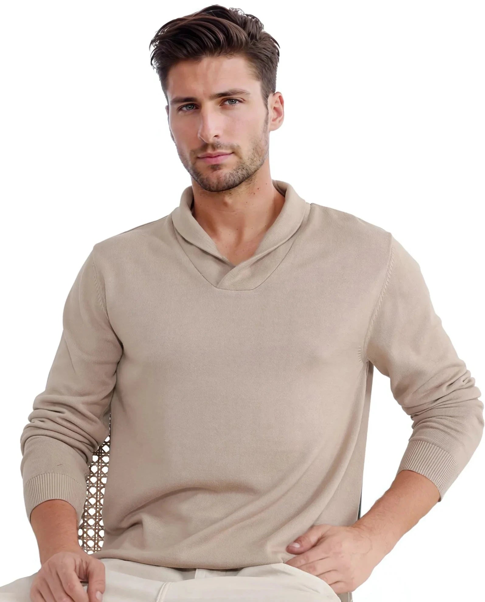 Rare Rabbit Men's Kenlay Beige Full Sleeve Collarless Regular Fit Plain Sweater