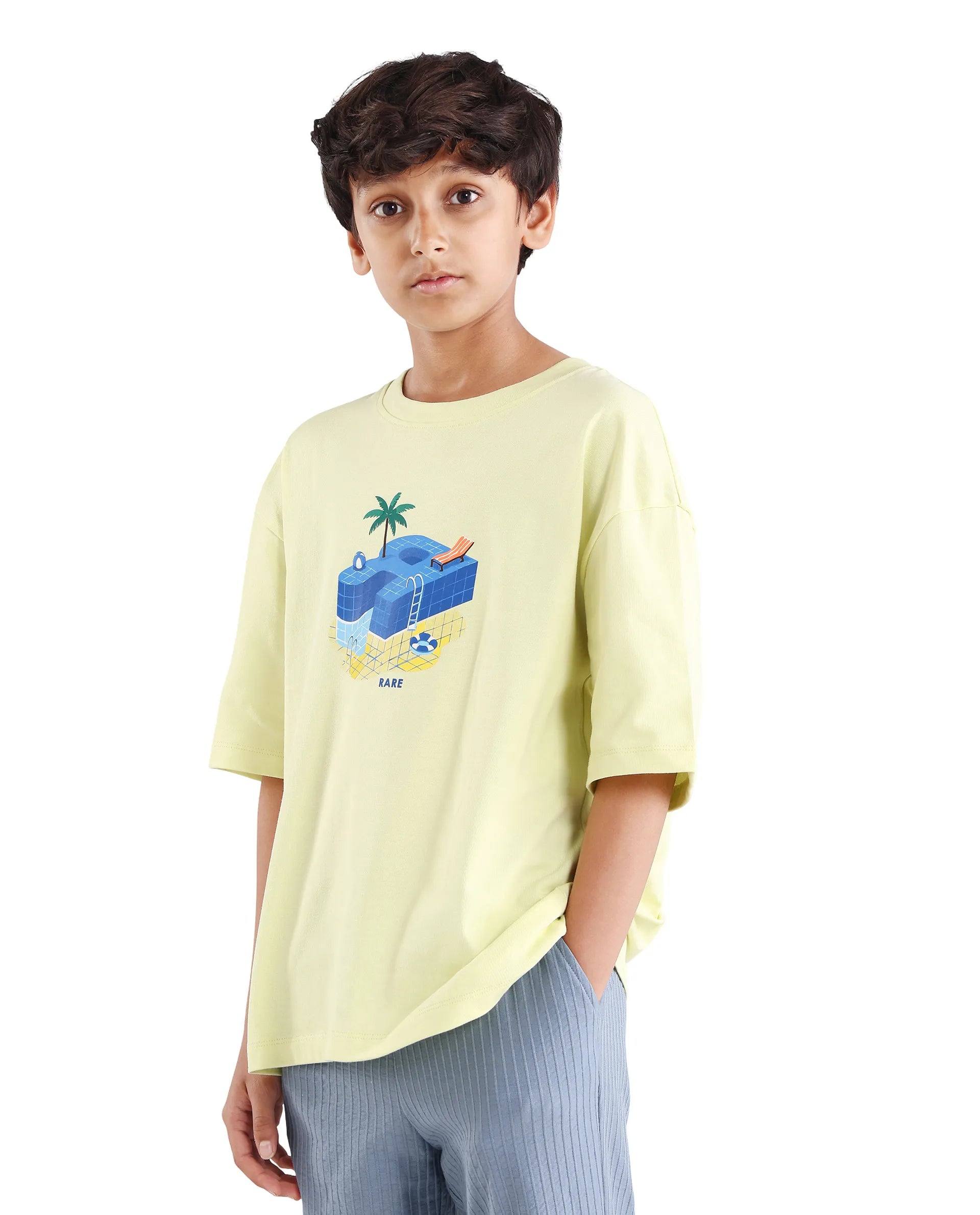 Rare Ones Kids Ken Light Yellow Cotton Pull-On Closure Oversized Fit T-Shirt