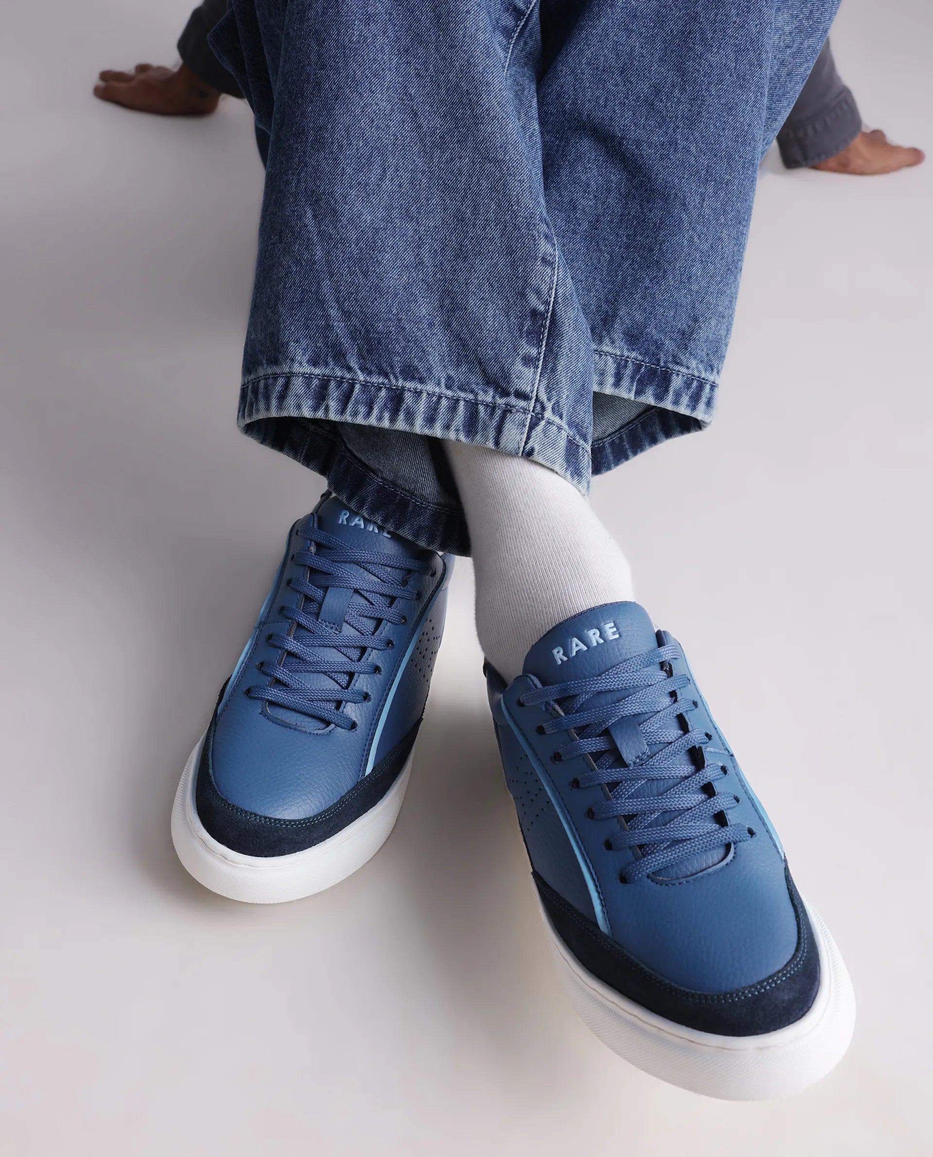 Rare Rabbit Men's Kennen Blue Micro Fiber Causal Sneaker