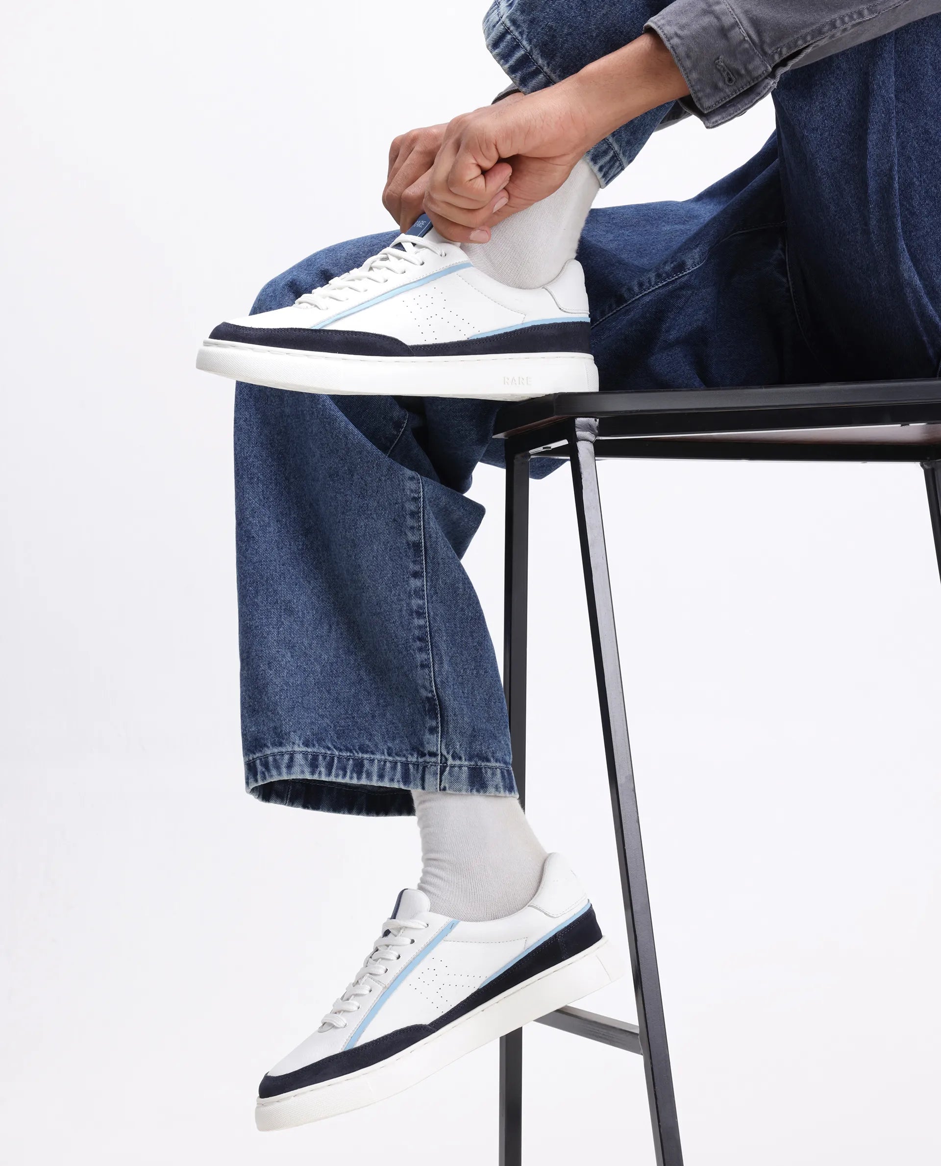 Rare Rabbit Men's Kennen Navy Micro Fiber Causal Sneaker