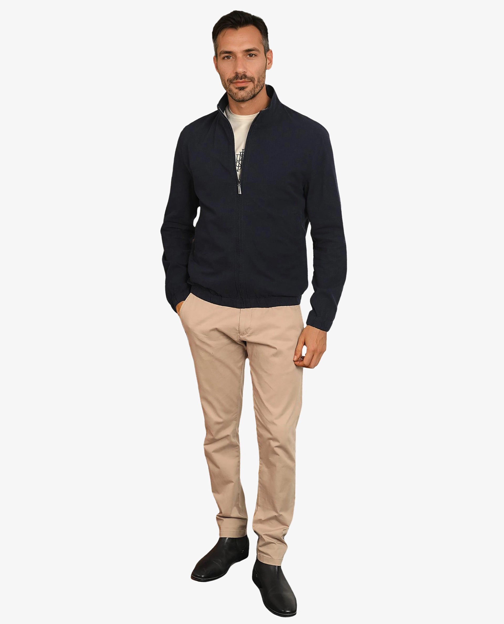 Rare Rabbit Men's Kenny Navy Plain Seersucker Smart Jacket