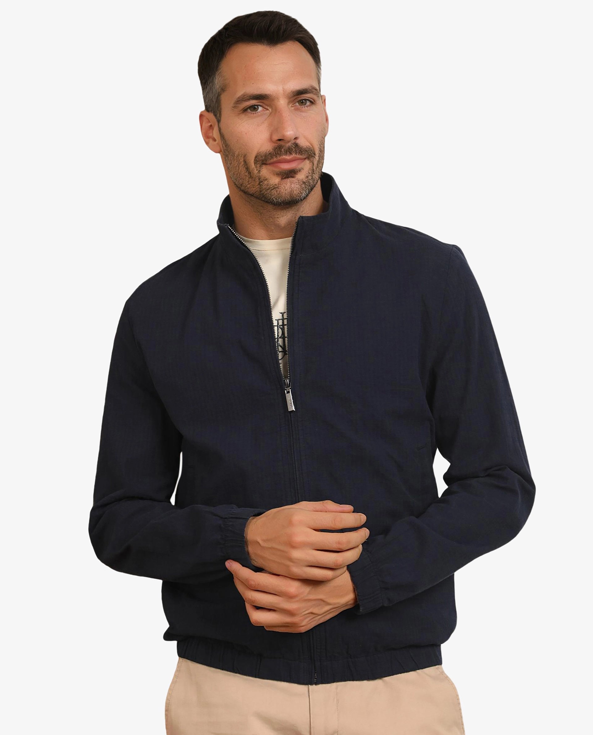 Rare Rabbit Men's Kenny Navy Plain Seersucker Smart Jacket