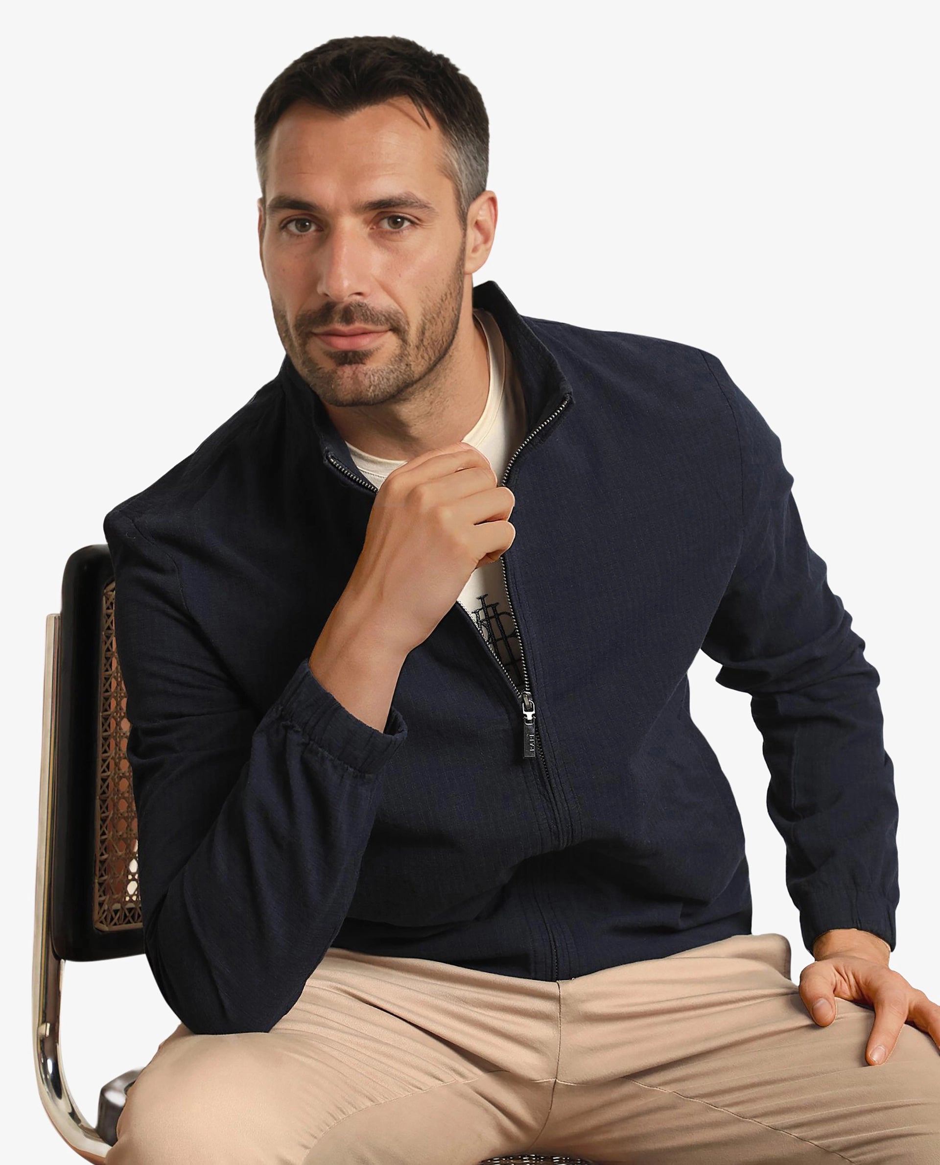 Rare Rabbit Men's Kenny Navy Plain Seersucker Smart Jacket