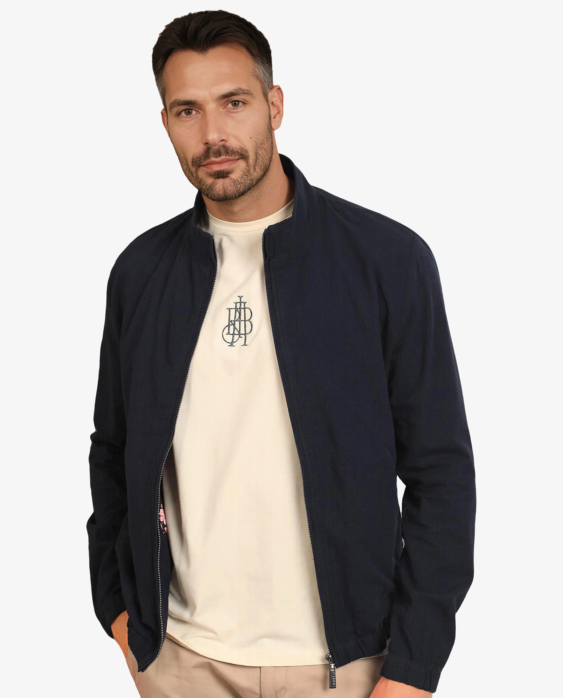 Rare Rabbit Men's Kenny Navy Plain Seersucker Smart Jacket