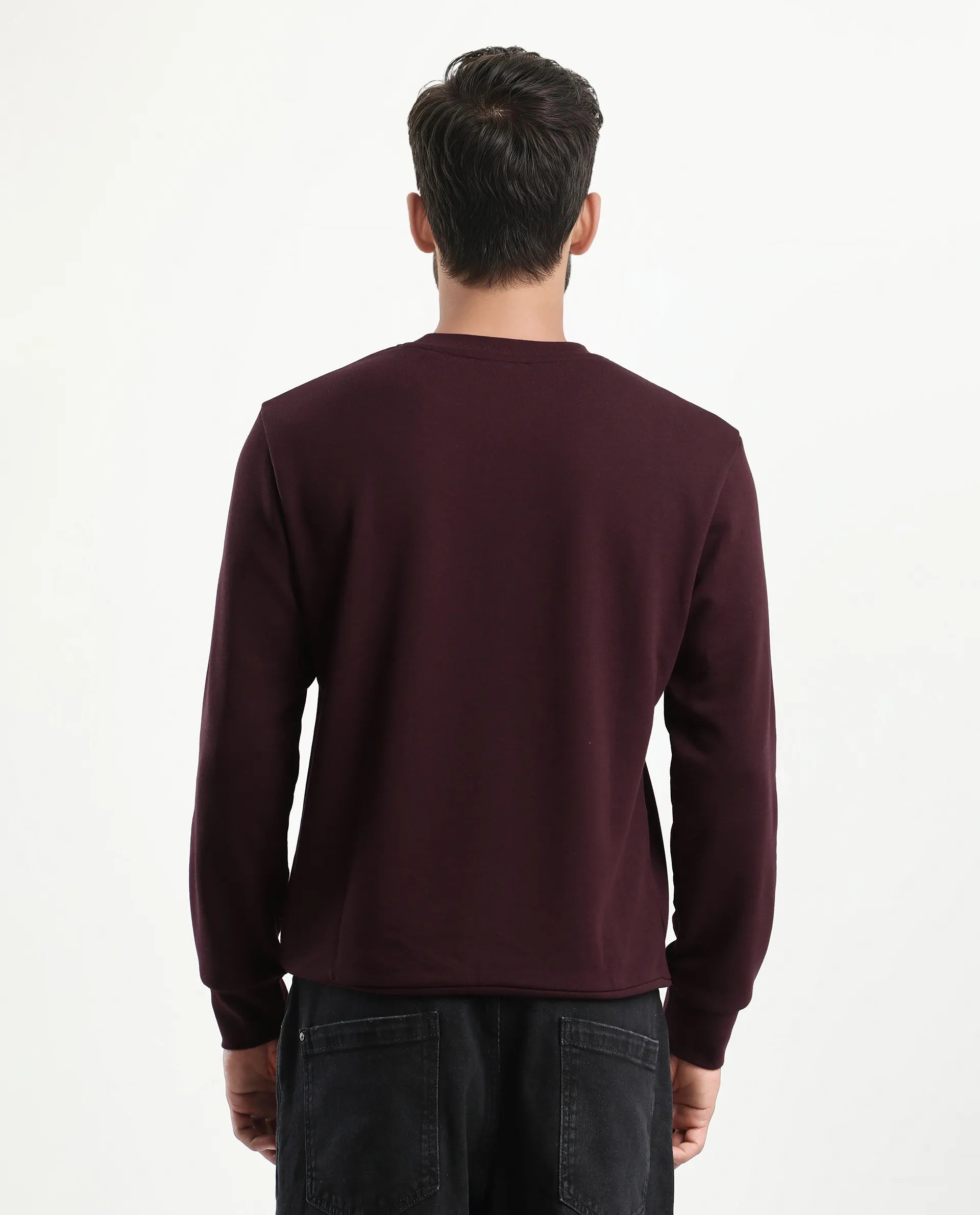 Rare Rabbit Men's Kend Dark Maroon Cotton Blend Graphic Print Regular Fit Full Sleeve Crew Neck Sweatshirt