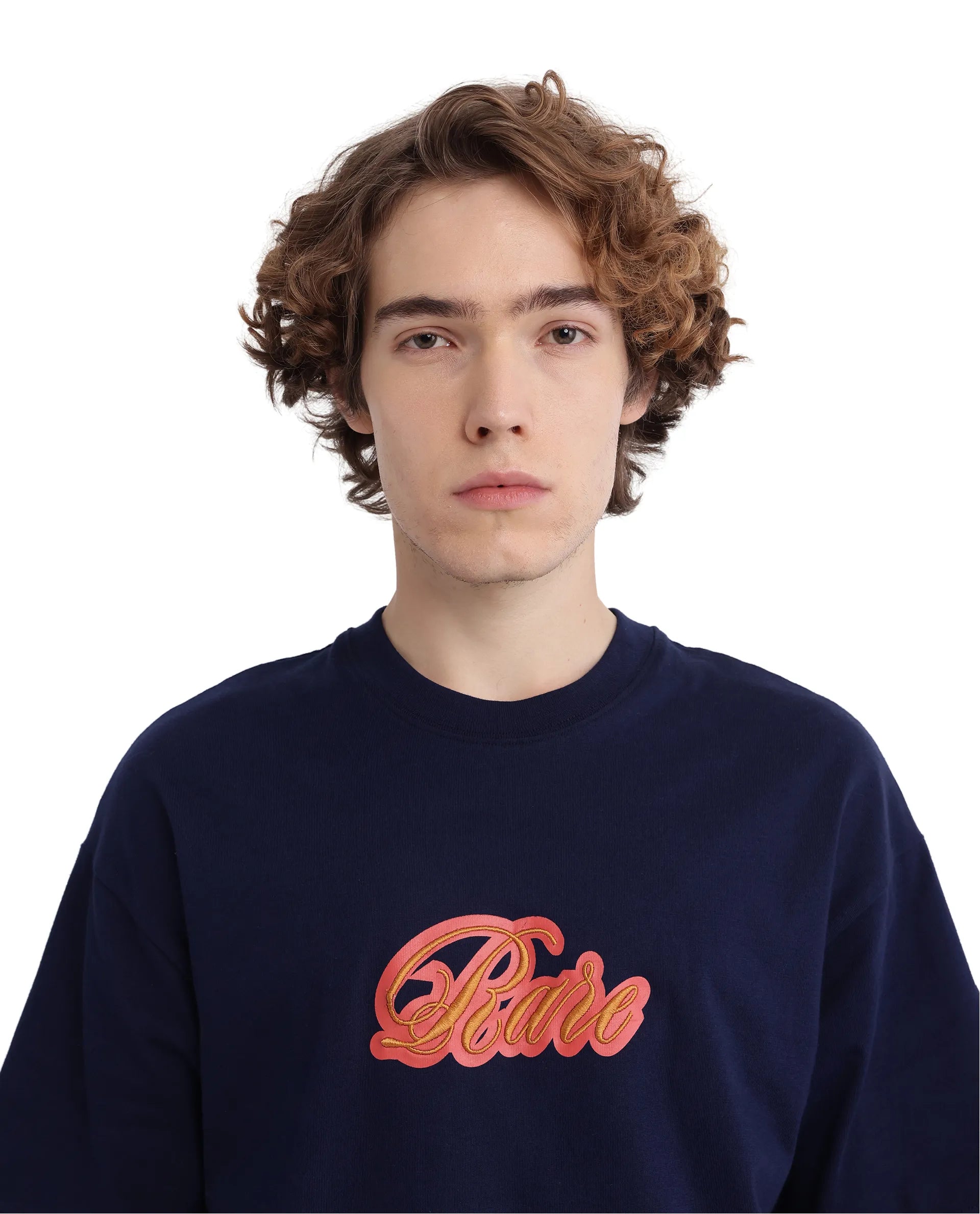 Rare Rabbit Men Kenzo-25 Navy Cotton Fabric Short Sleeve Crew Neck Oversized Fit Embroidered T-Shirt