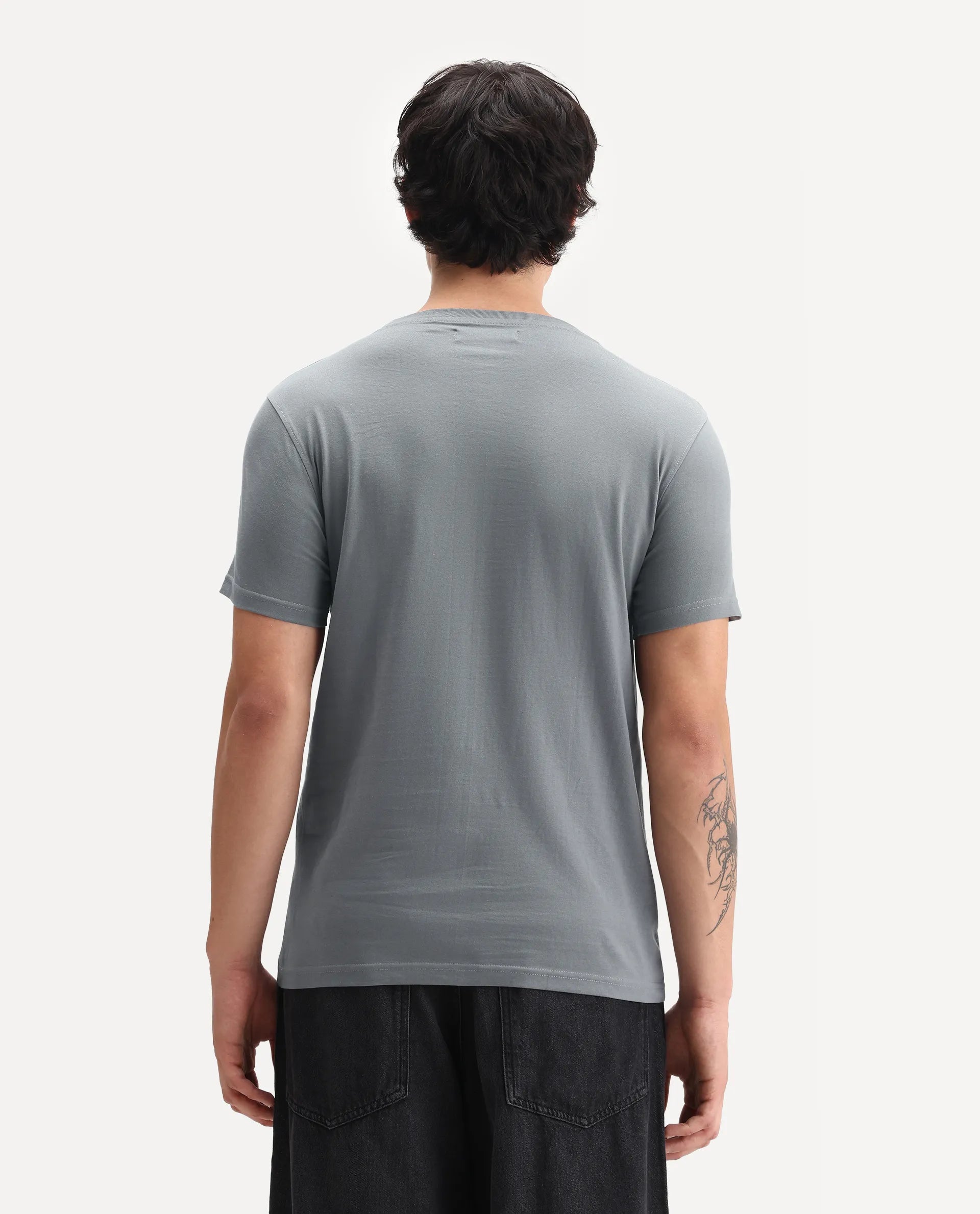 Rare Rabbit Men's Kenzo Olive Cotton Embroidered Oversized Fit Half Sleeve Crew Neck T-Shirt