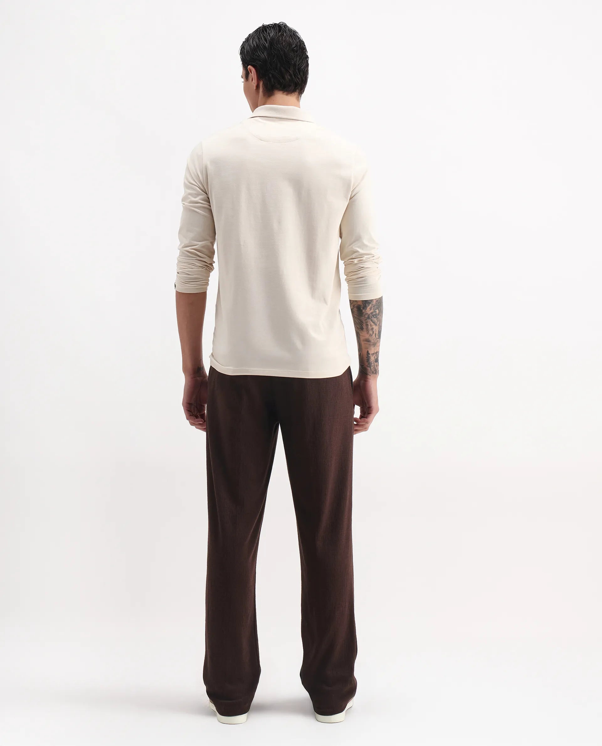 Rare Rabbit Men's Keloe Dark Brown Cotton Blend Plain Relaxed Fit Trouser