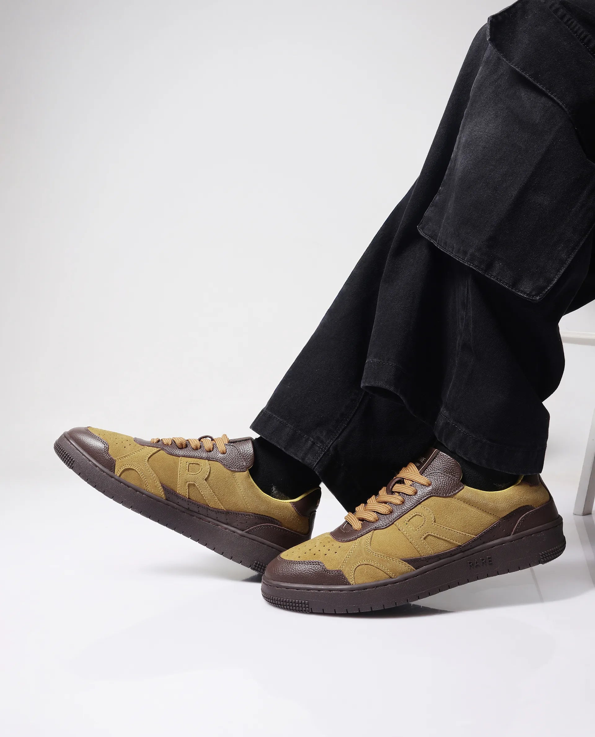 Rare Rabbit Men's Kepler Pro Yellow Plain Shoes