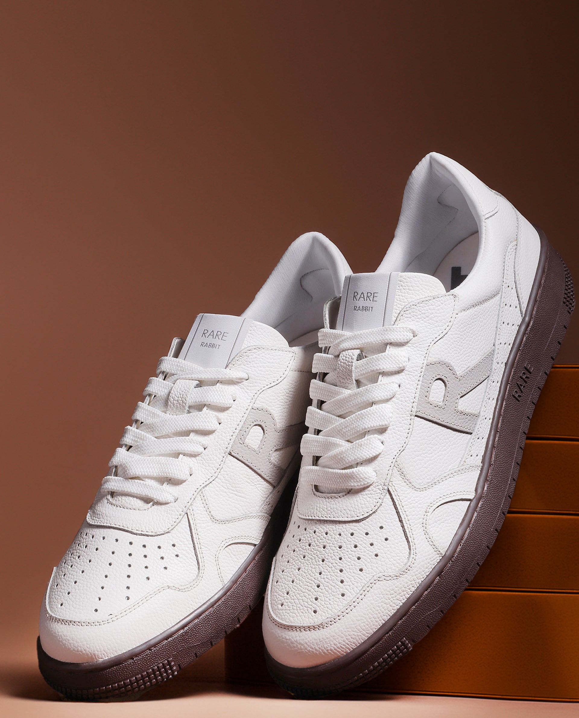 Rare Rabbit Men's Kepler White Genuine Leather Low-top Lace-up Sneaker Shoes