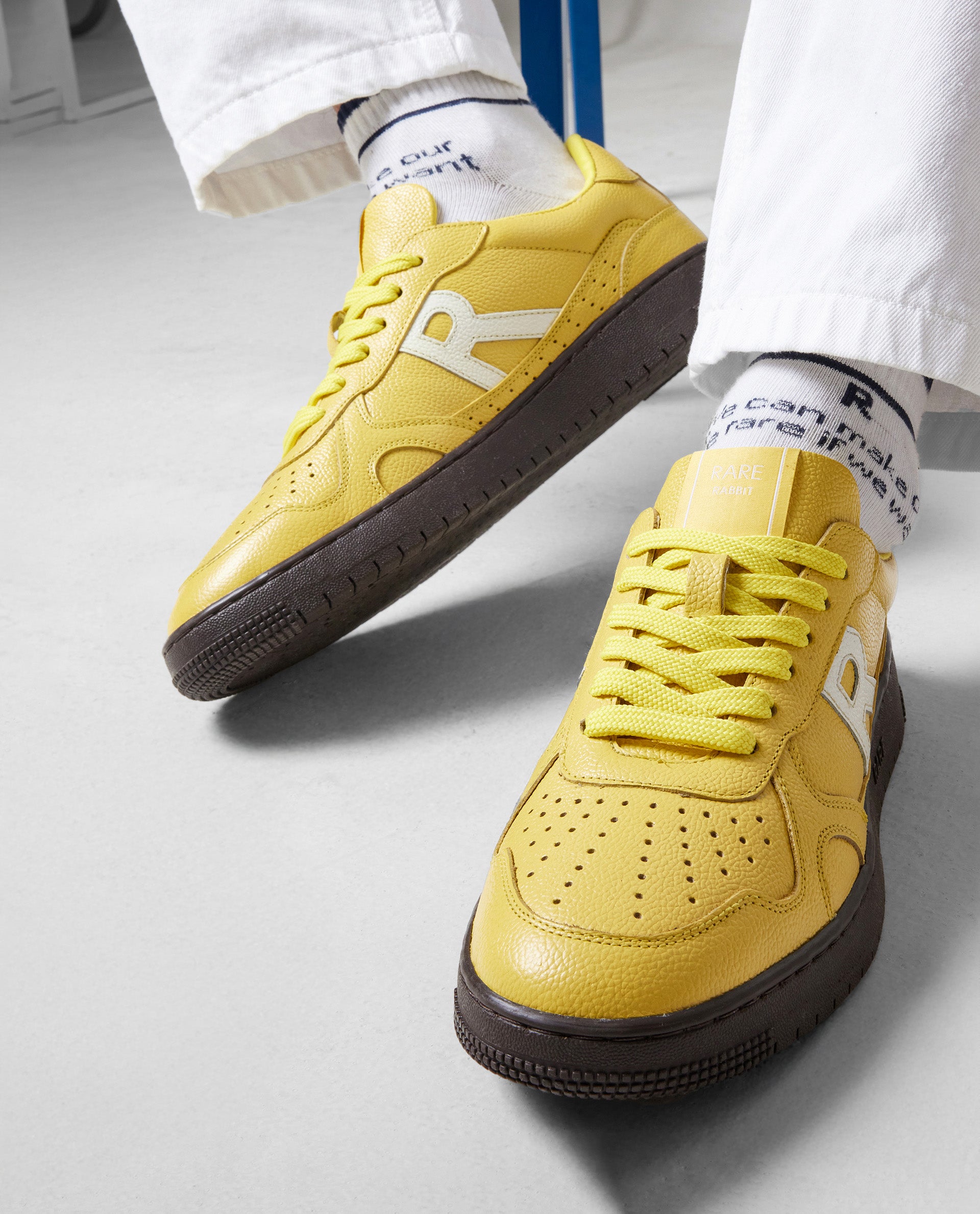 Rare Rabbit Men's Kepler Yellow Genuine Leather Low-top Lace-up Sneake