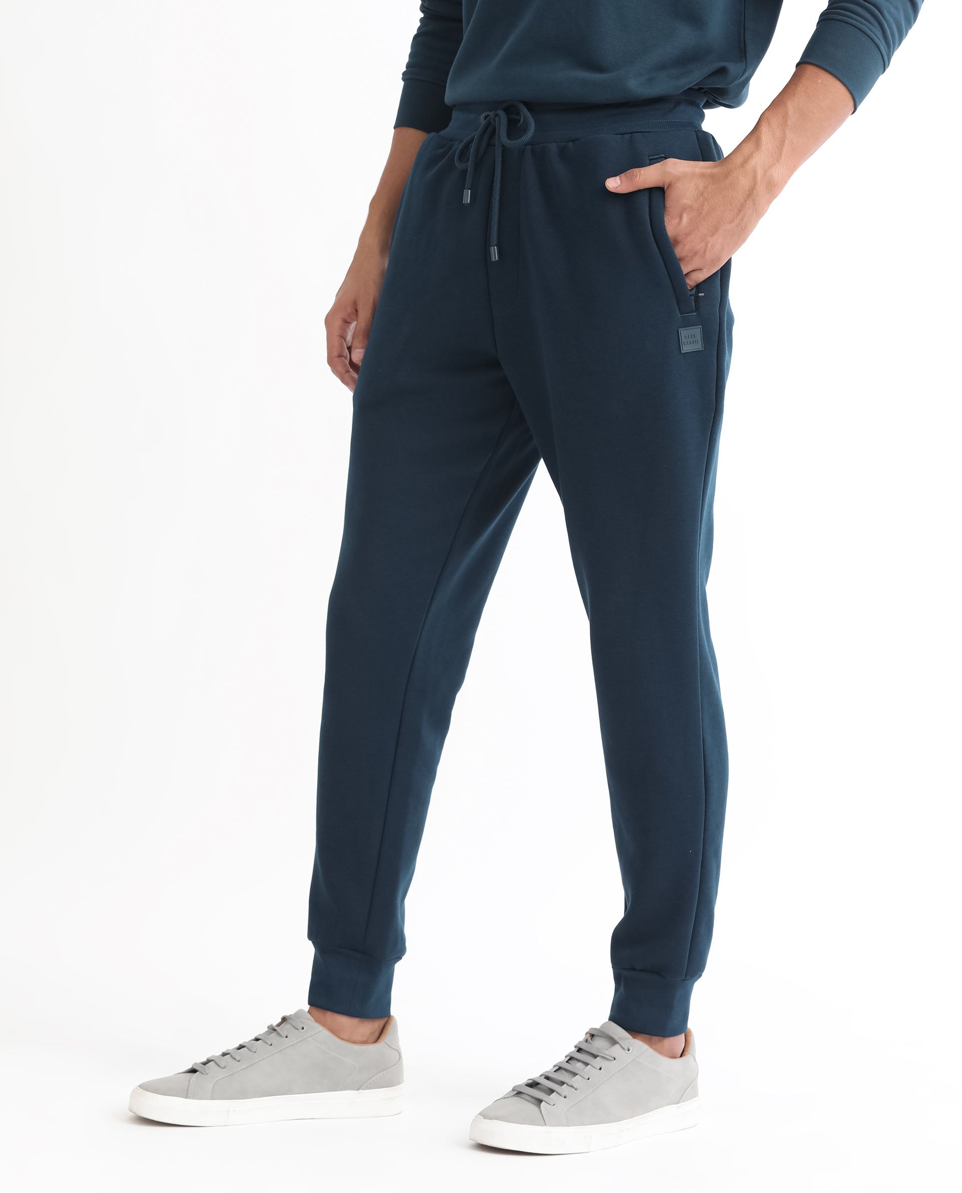 Rare Rabbit Mens Kerry Teal Cotton Polyester Fabric Drawstring Closure Regular Fit Mid Rise Trackpant