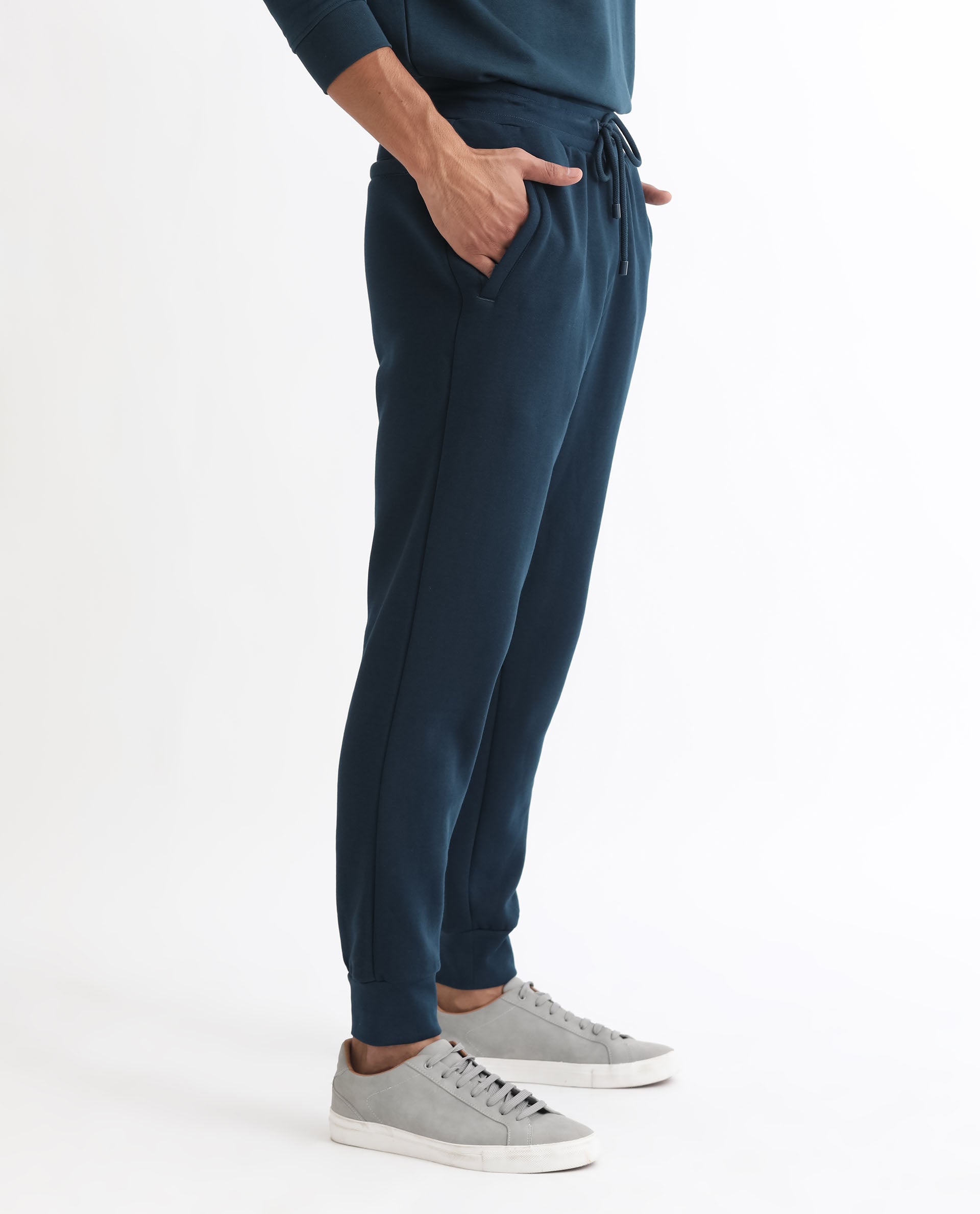 Rare Rabbit Mens Kerry Teal Cotton Polyester Fabric Drawstring Closure Regular Fit Mid Rise Trackpant