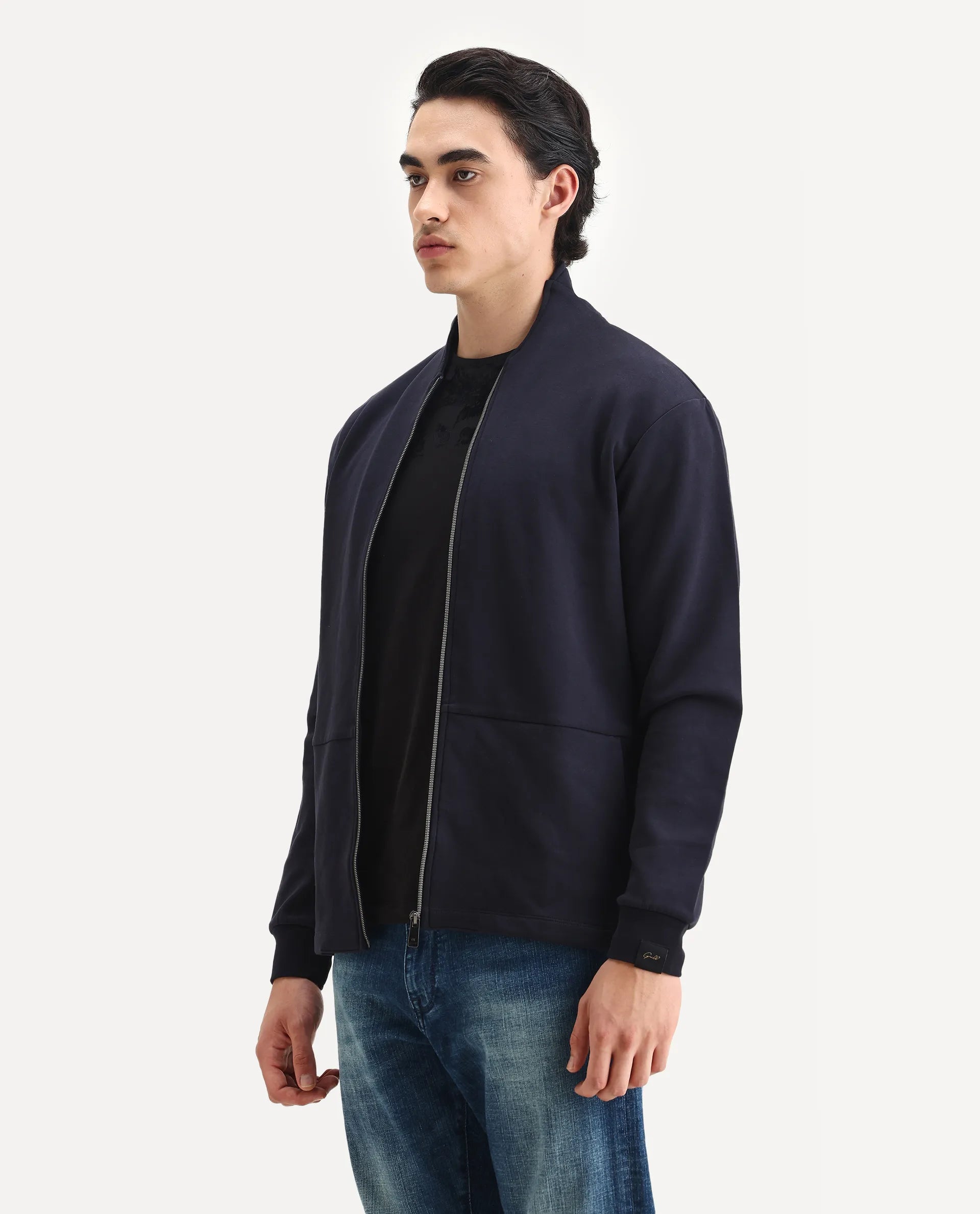 Rare Rabbit Men's Cotton Blend Plain Regular Fit Full Sleeve High Neck Sweatshirt