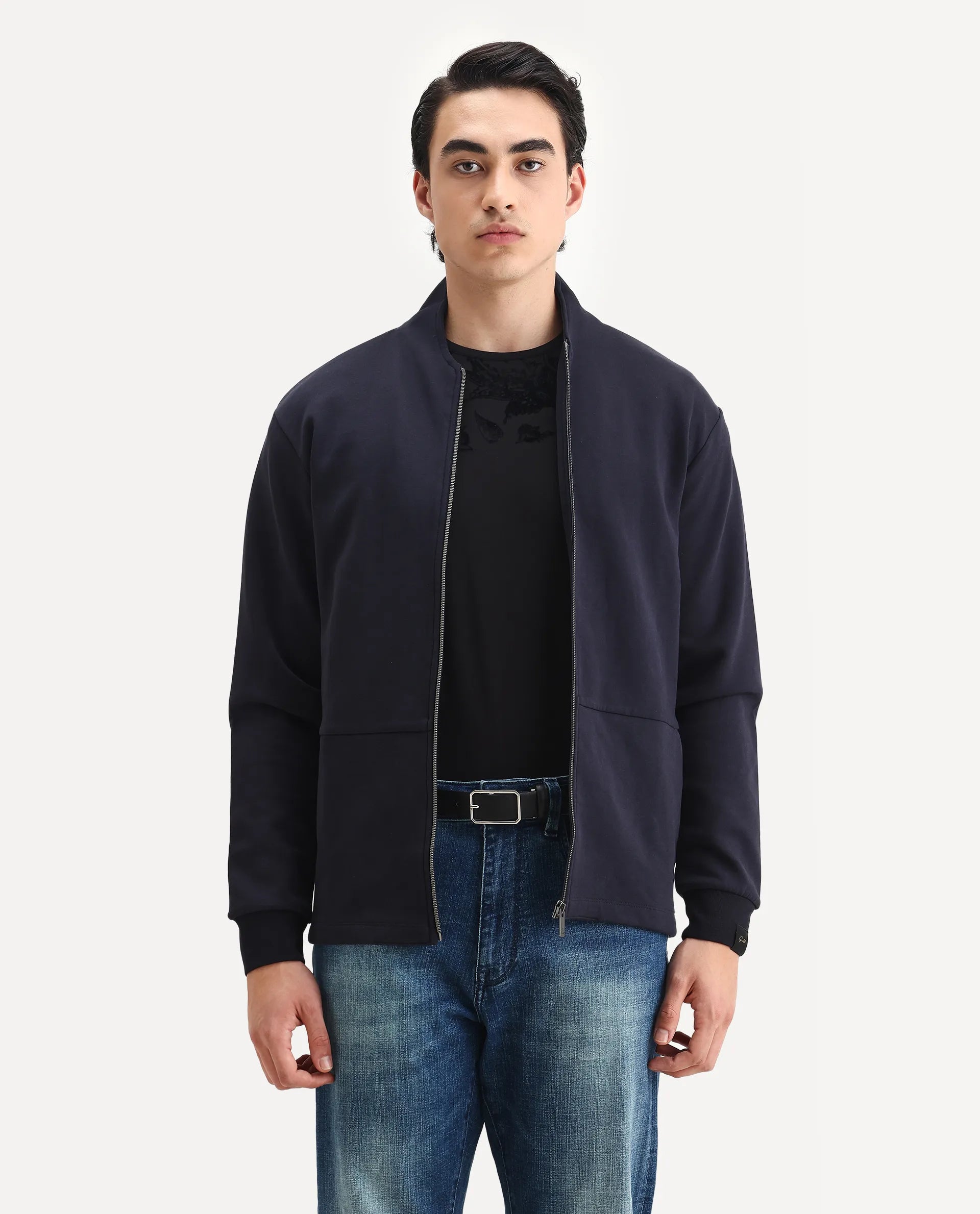 Rare Rabbit Men's Cotton Blend Plain Regular Fit Full Sleeve High Neck Sweatshirt