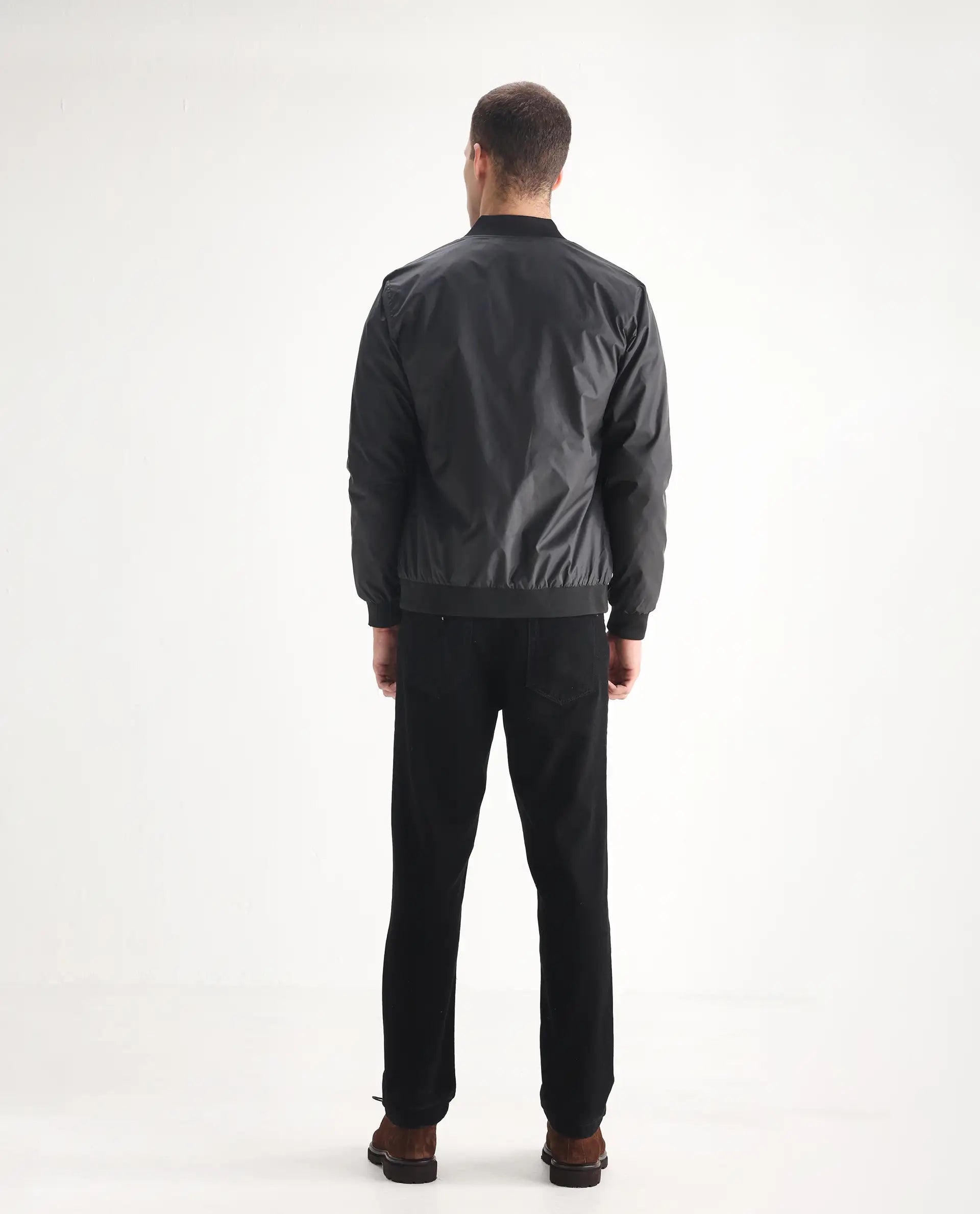 Rare Rabbit Men's Khal Black Cotton Plain Kurt Carrot Fit Jeans