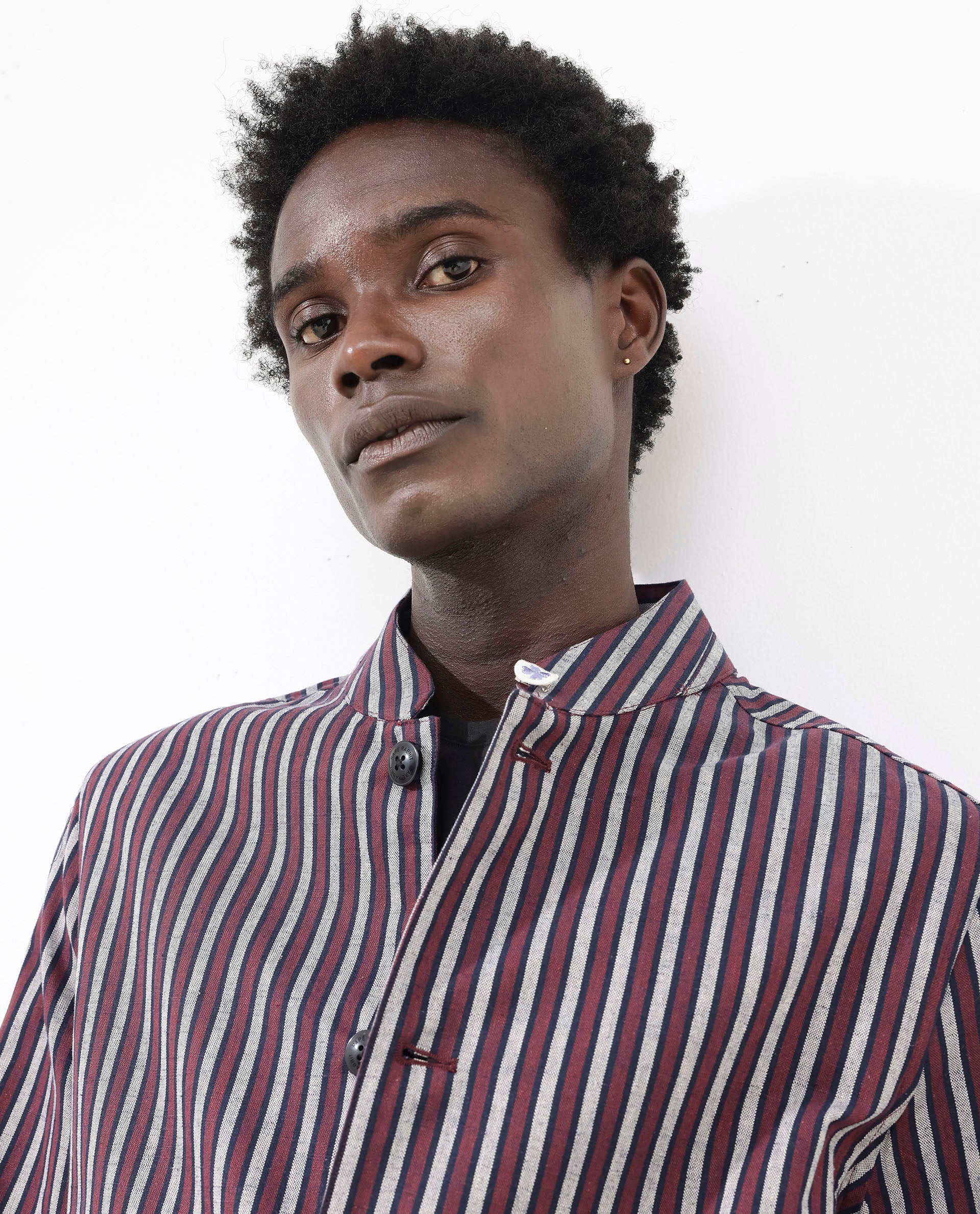 Rare Rabbit Mens Kimon Maroon Cotton Linen Fabric Full Sleeve Mandarin Collar Stripe Jacket