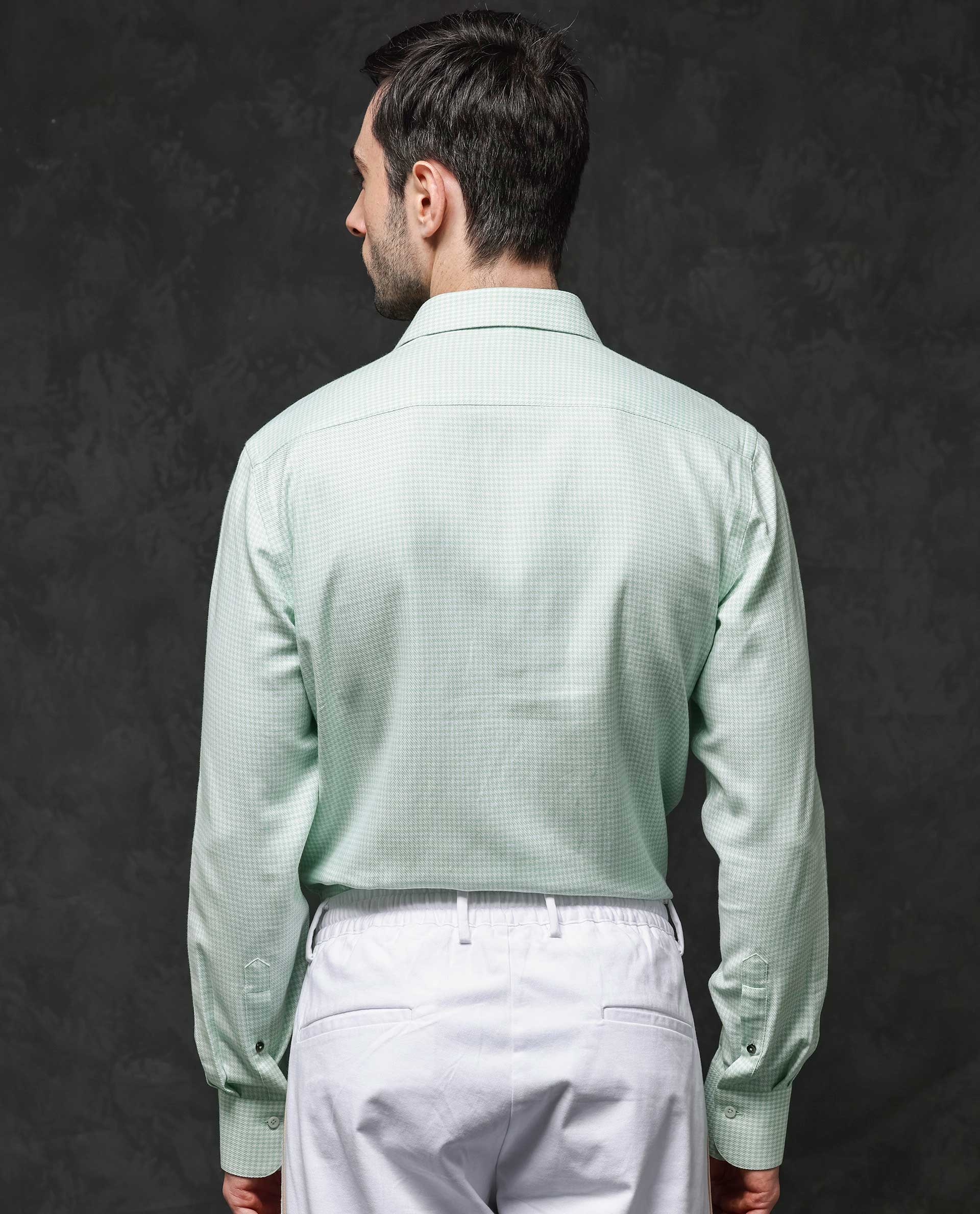 Rare Rabbit Mens Kinate Pastel Green Full Sleeve Solid Houndstooth Check Shirt