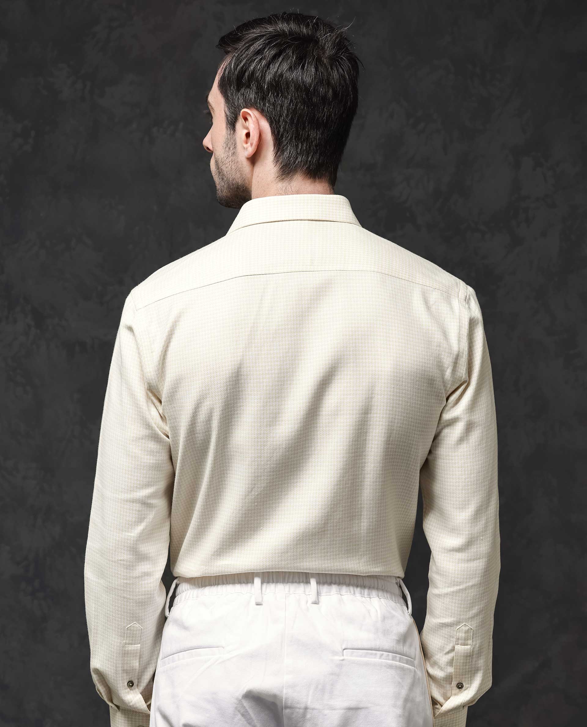 Rare Rabbit Mens Kinate Pastel Yellow Full Sleeve Solid Houndstooth Check Shirt