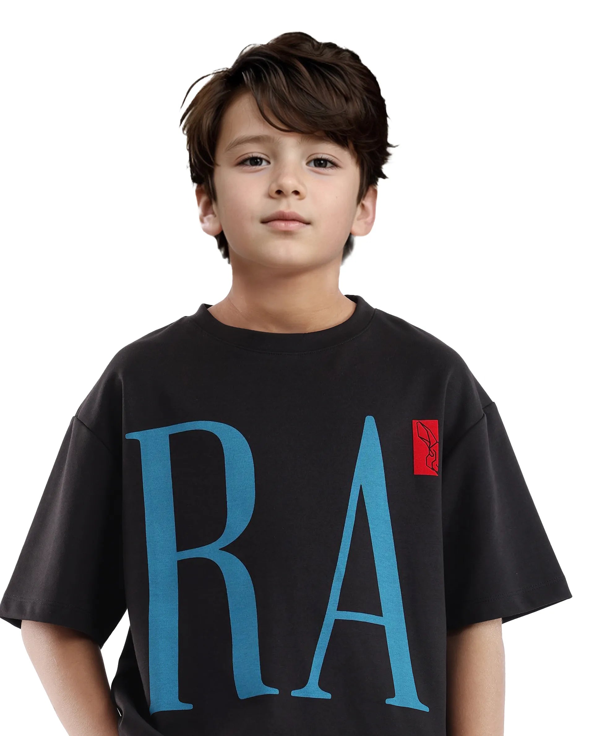 Rare Ones Kids Kin Black Cotton Poly Short Sleeve Crew Neck Pigment Print Boxy T-Shirt