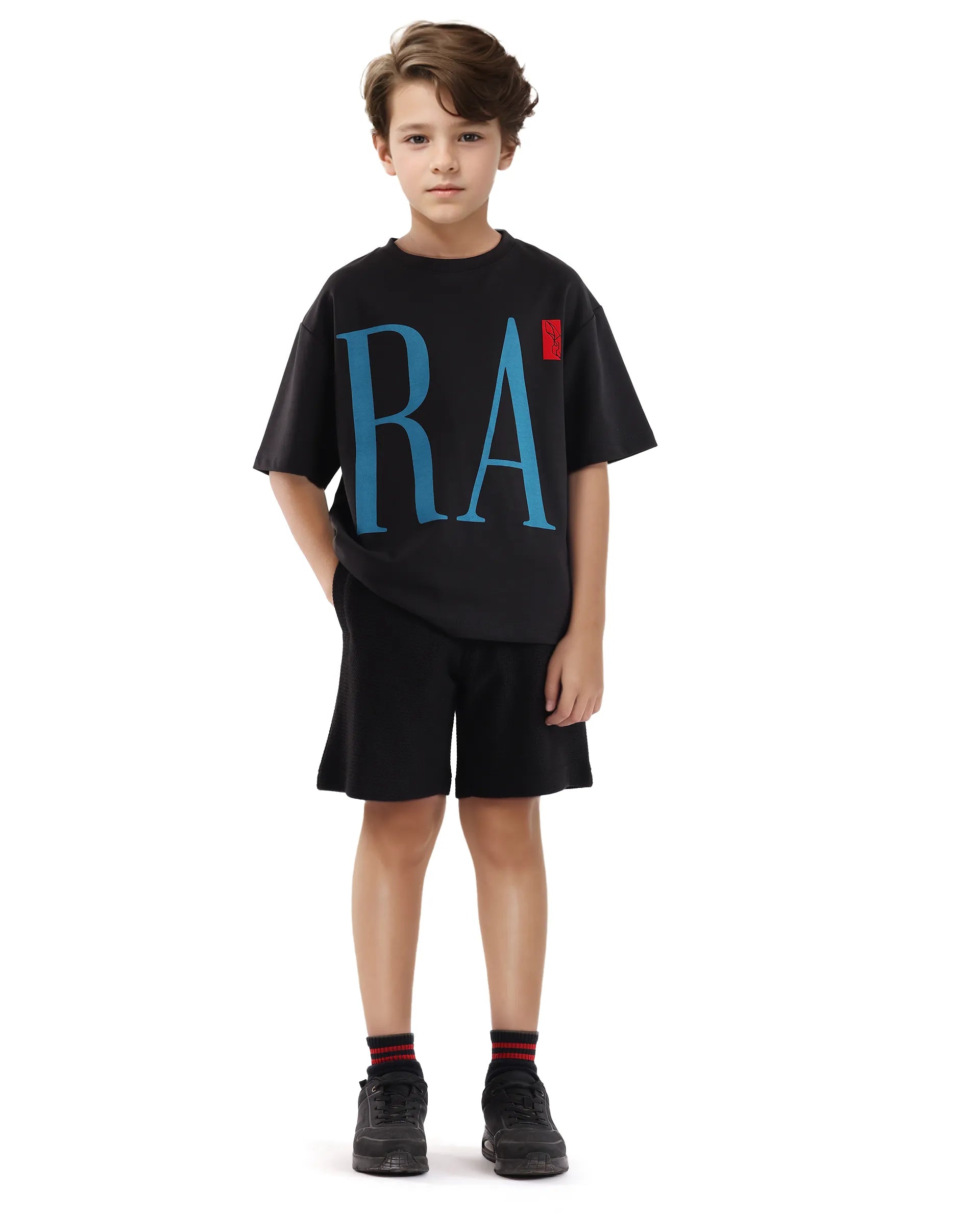Rare Ones Kids Kin Black Cotton Poly Short Sleeve Crew Neck Pigment Print Boxy T-Shirt