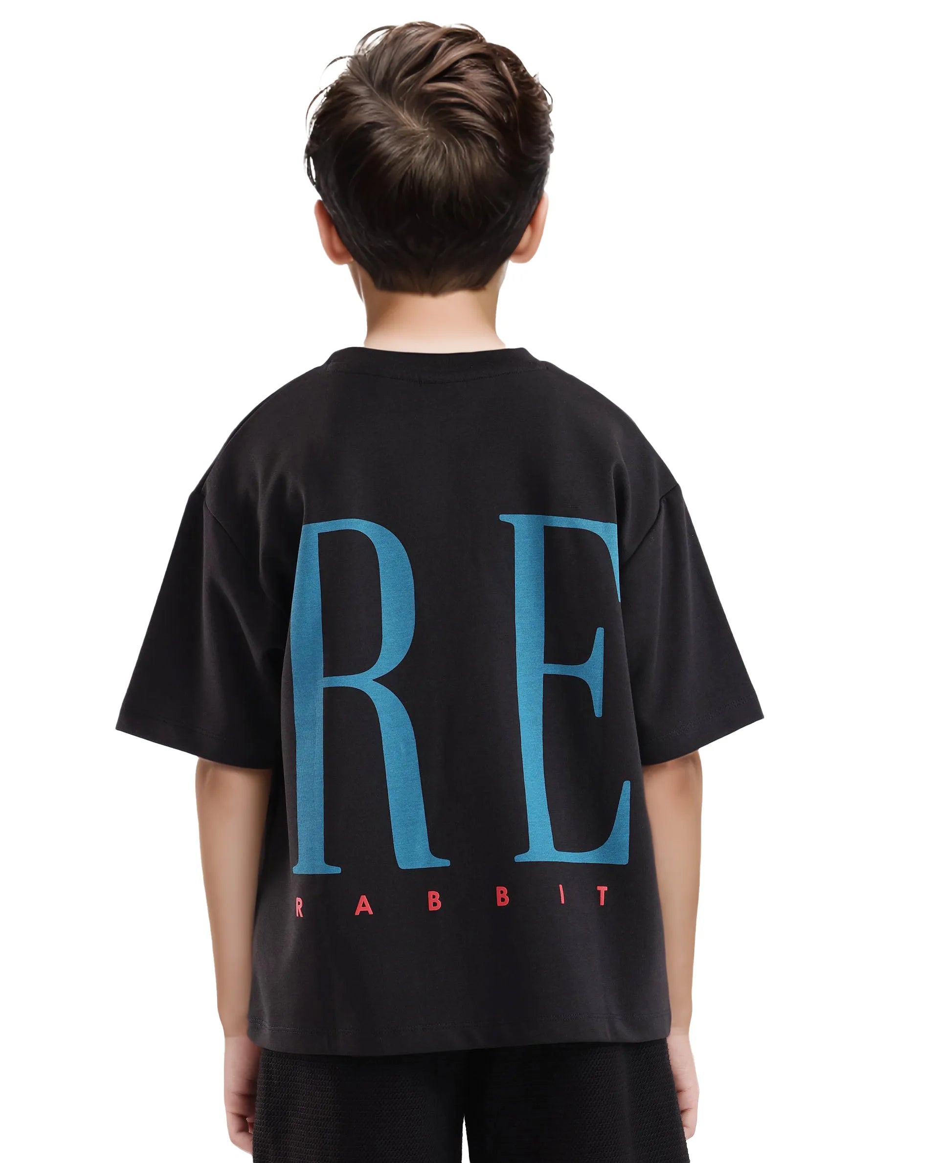Rare Ones Kids Kin Black Cotton Poly Short Sleeve Crew Neck Pigment Print Boxy T-Shirt