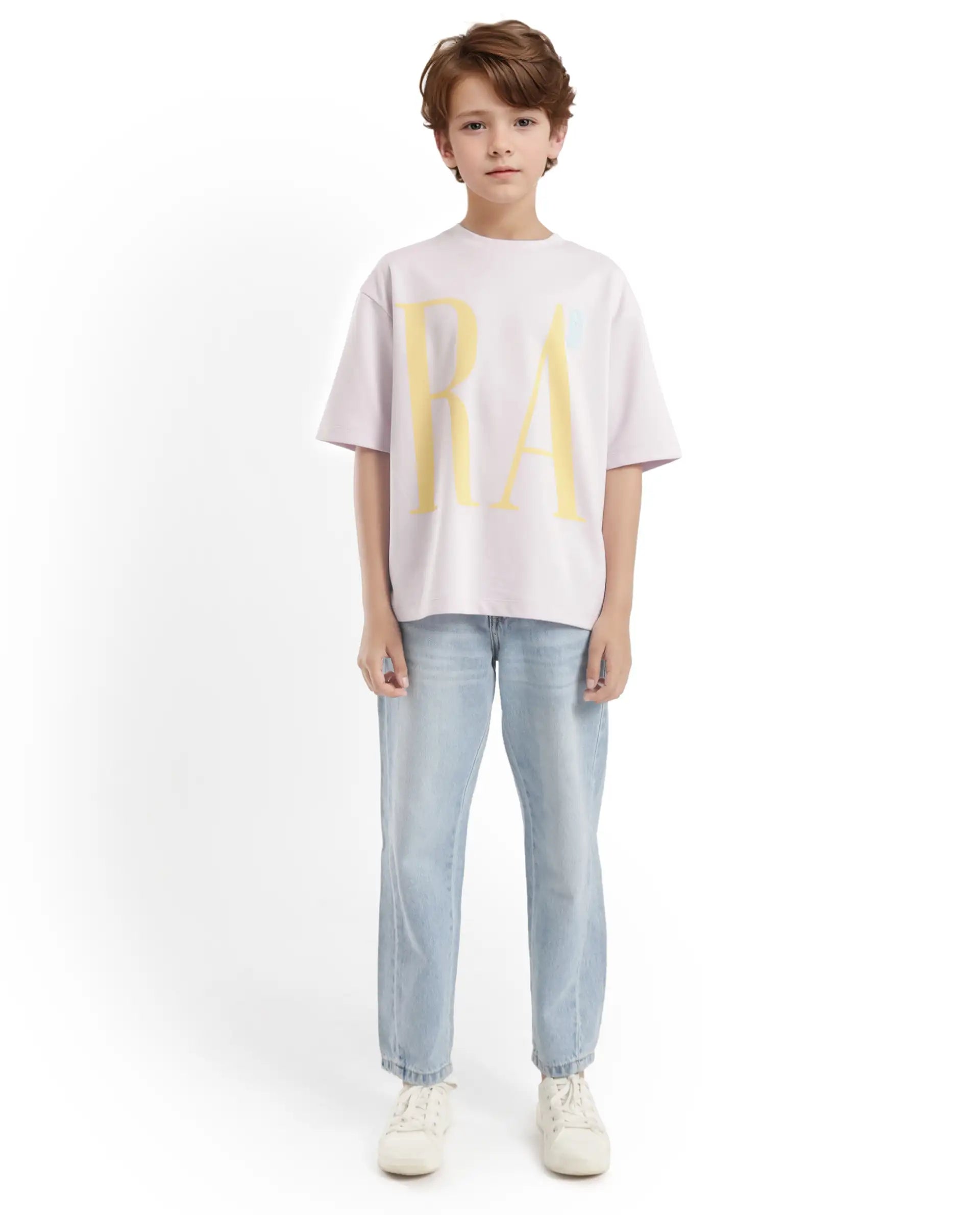 Rare Ones Kids Kin Purple Cotton Half Sleeves Crew Neck Oversized Fit Graphic Print T-Shirt