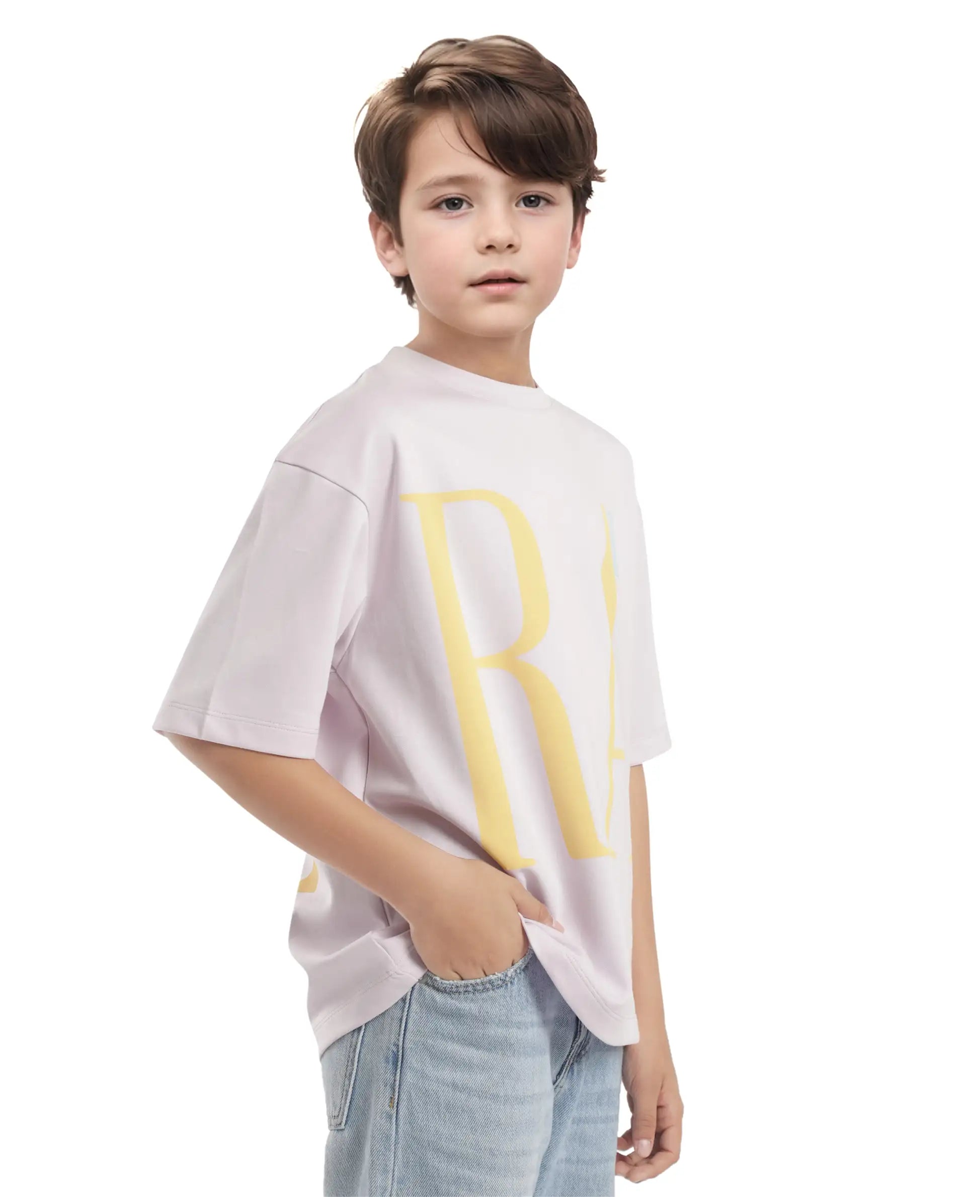 Rare Ones Kids Kin Purple Cotton Half Sleeves Crew Neck Oversized Fit Graphic Print T-Shirt