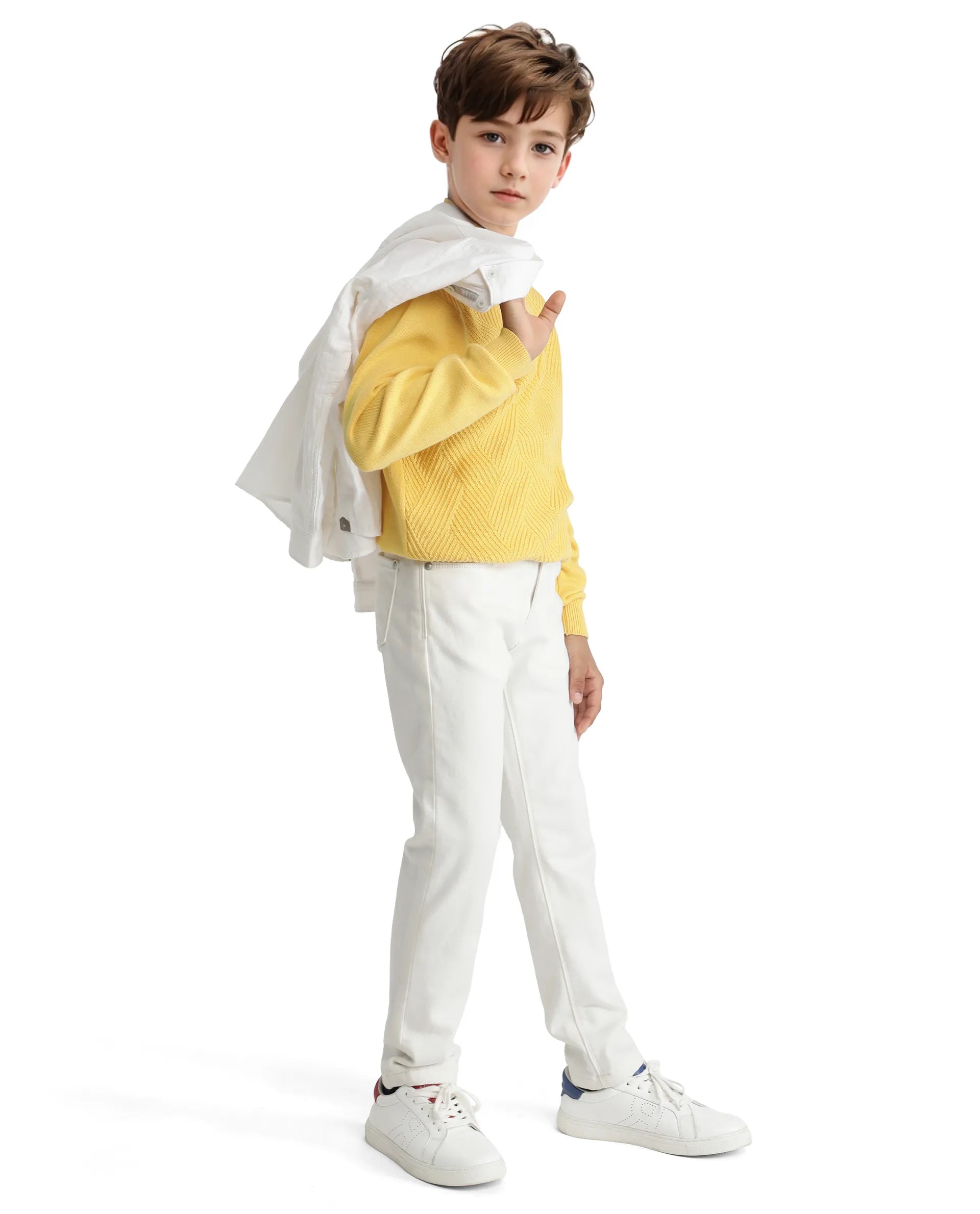 Rare Ones Kids Kino White Cotton Poly Solid Denim Pant