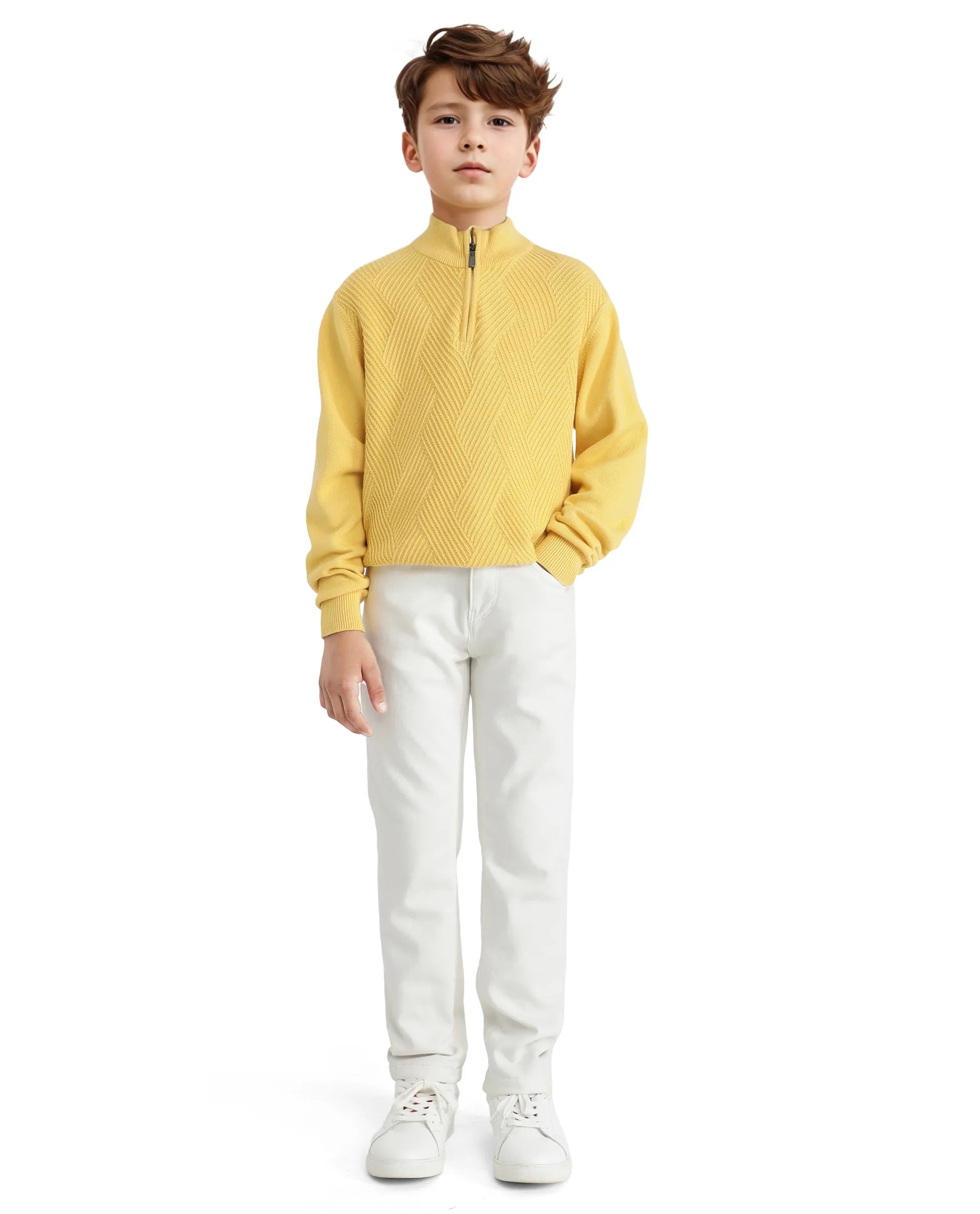 Rare Ones Kids Kino White Cotton Poly Solid Denim Pant