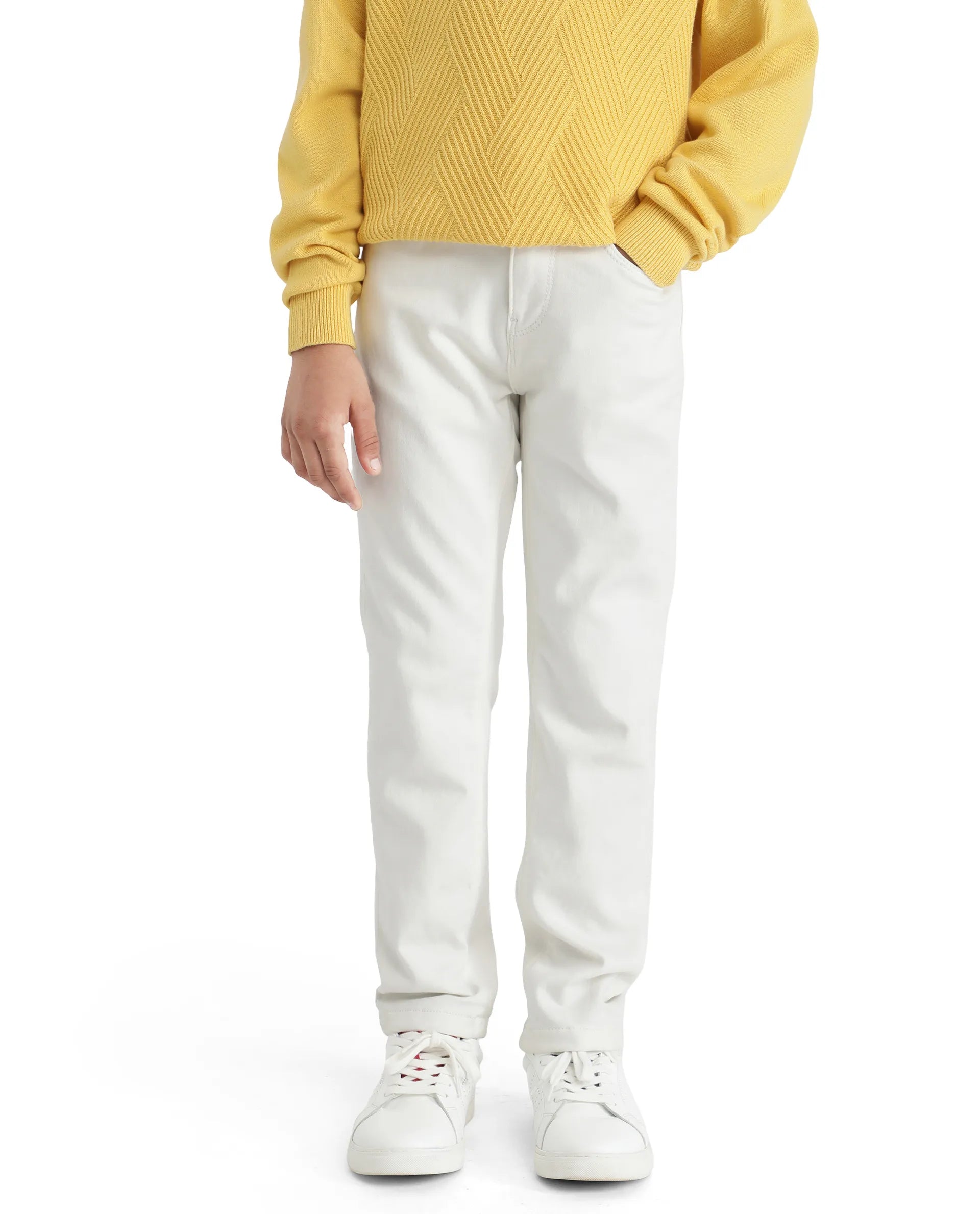 Rare Ones Kids Kino White Cotton Poly Solid Denim Pant