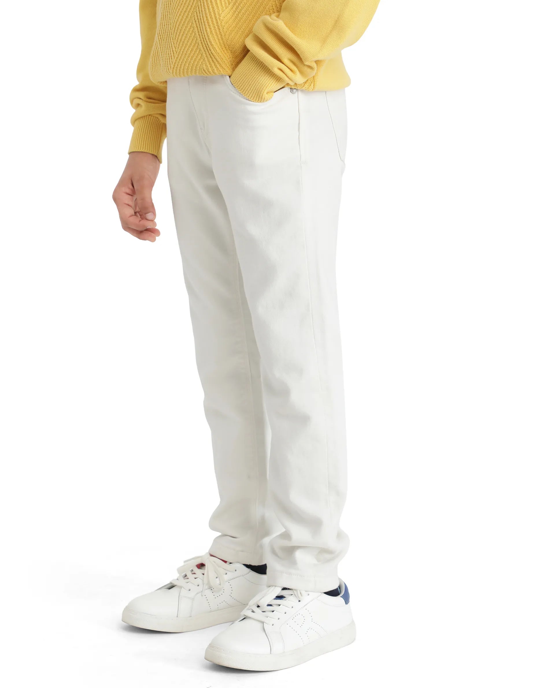 Rare Ones Kids Kino White Cotton Poly Solid Denim Pant
