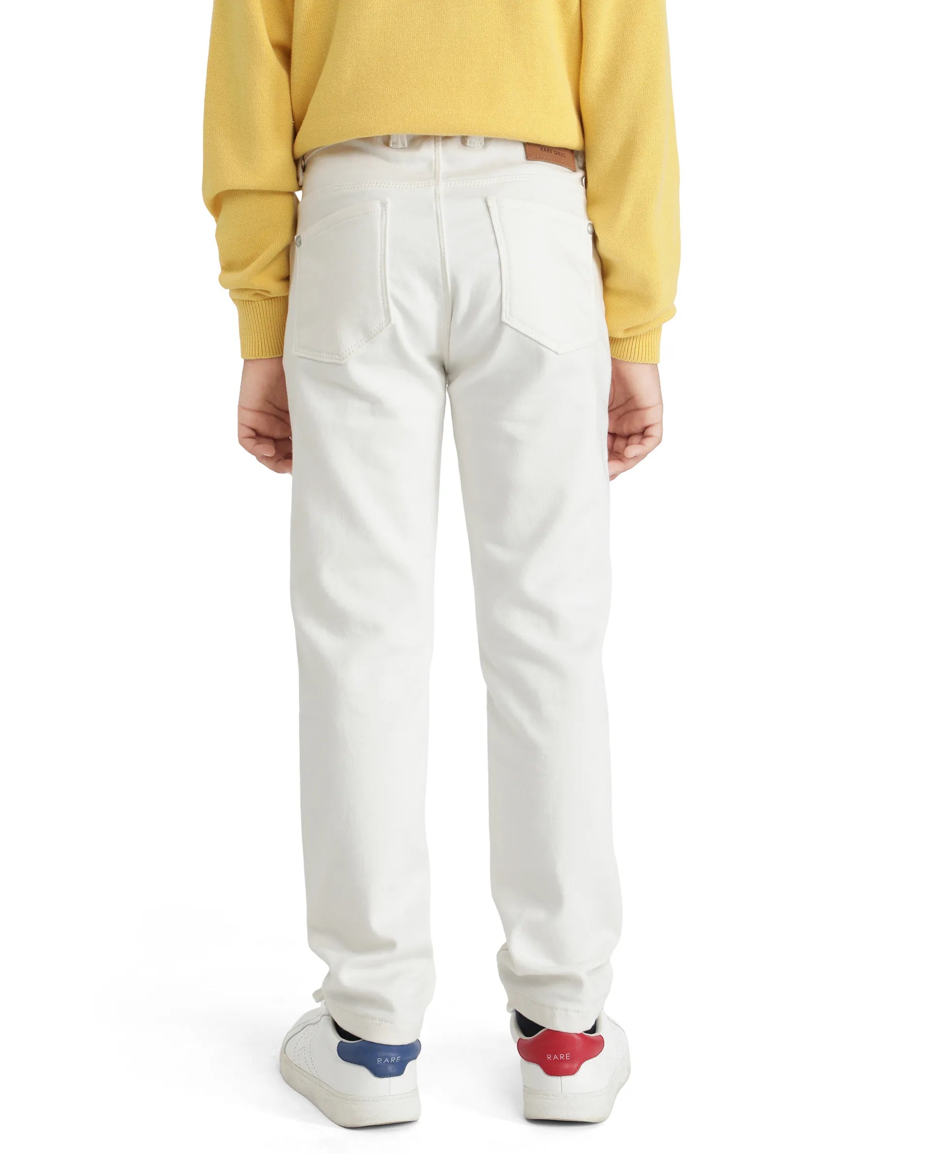 Rare Ones Kids Kino White Cotton Poly Solid Denim Pant
