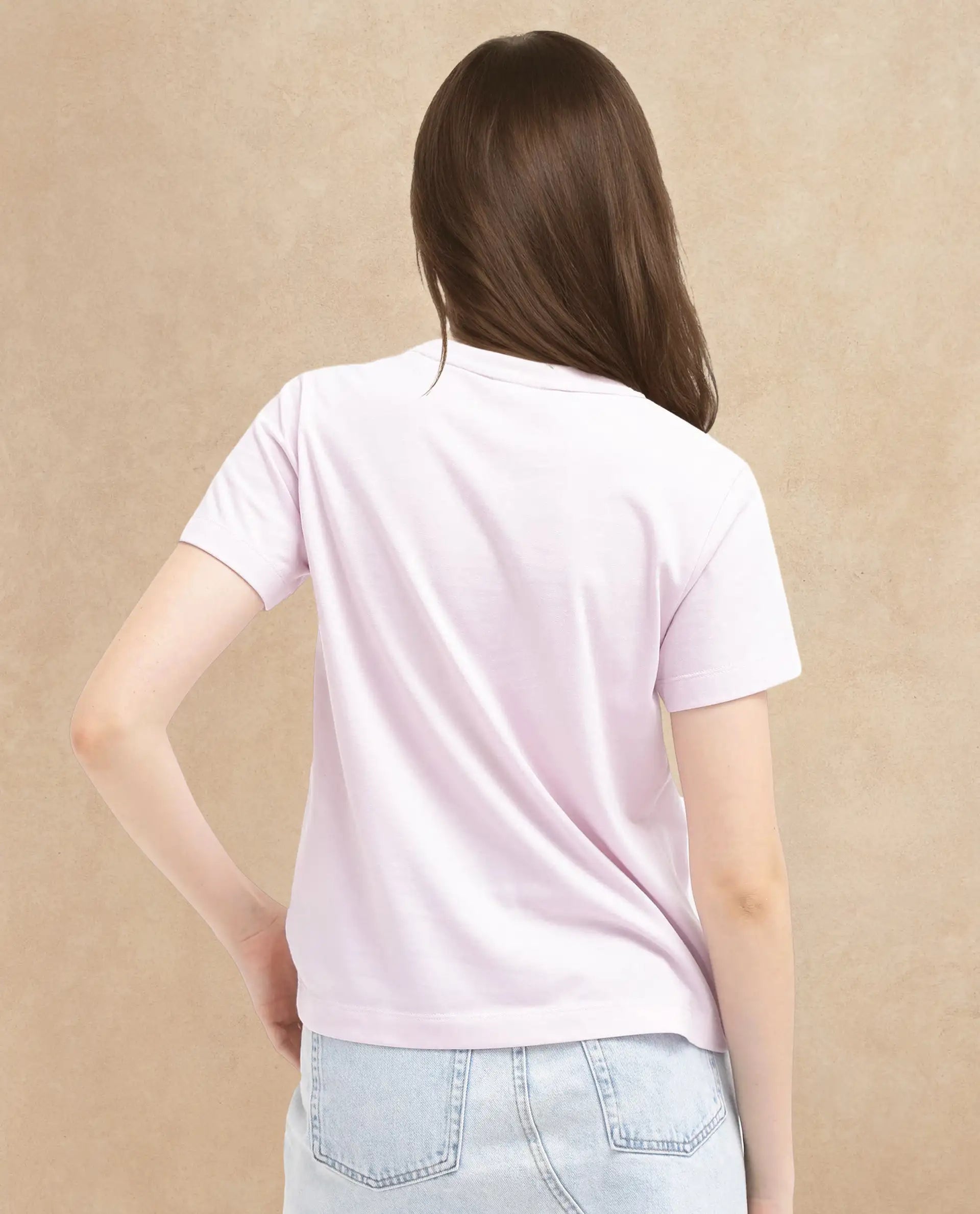 Rareism Women's Kirk Pink Cotton Crew Neck Graphic Print Regular Fit T-Shirt