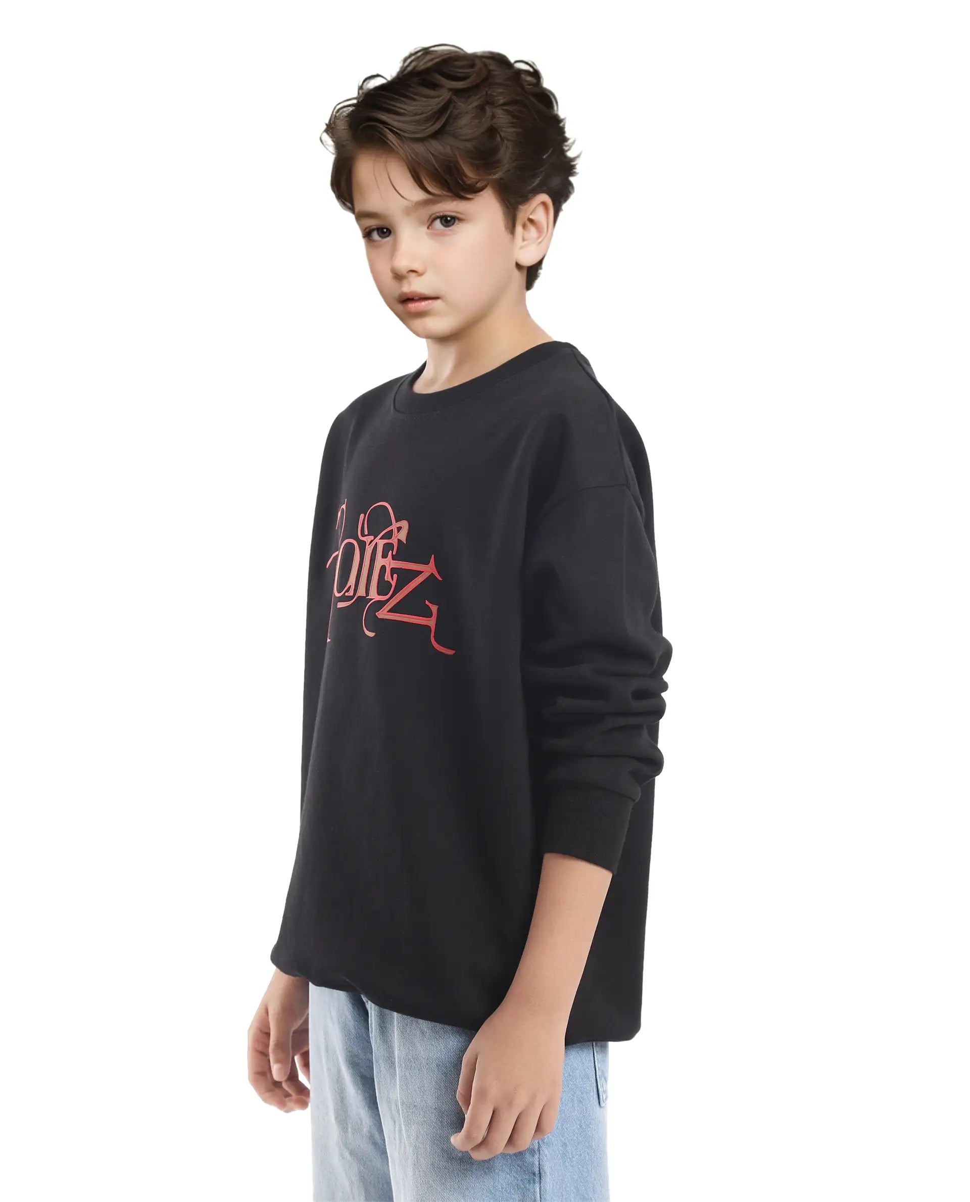 Rare Ones Kids Kiro Black Cotton Full Sleeves Crew Neck Graphic Print Sweatshirt