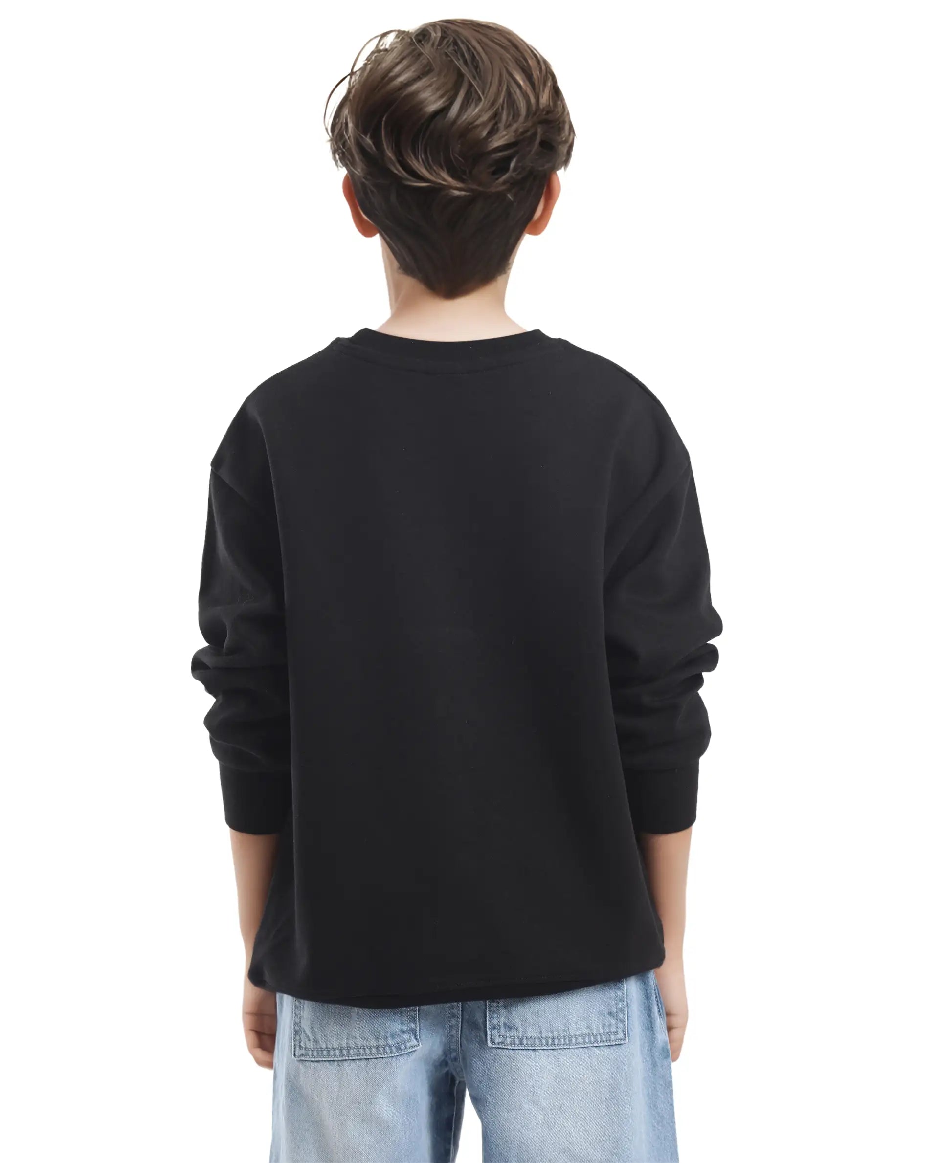 Rare Ones Kids Kiro Black Cotton Full Sleeves Crew Neck Graphic Print Sweatshirt