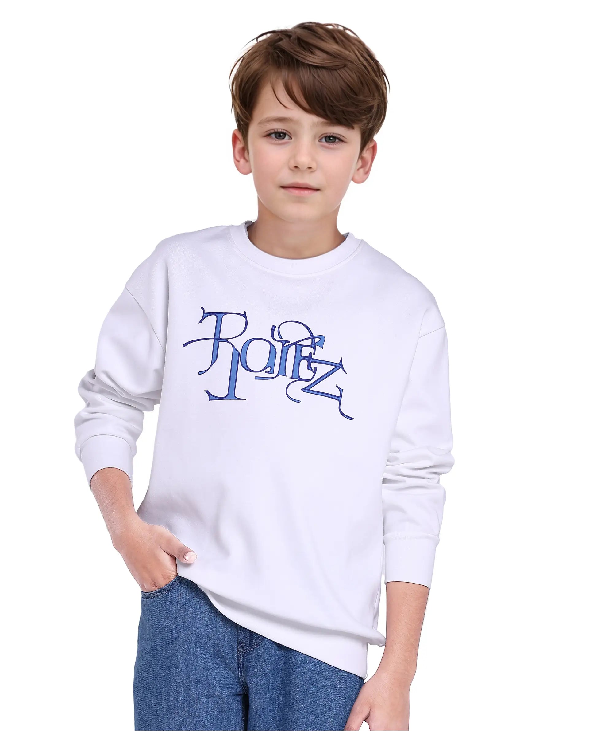 Rare Ones Kids Kiro White Cotton Full Sleeve Crew Neck HD Print Sweatshirt