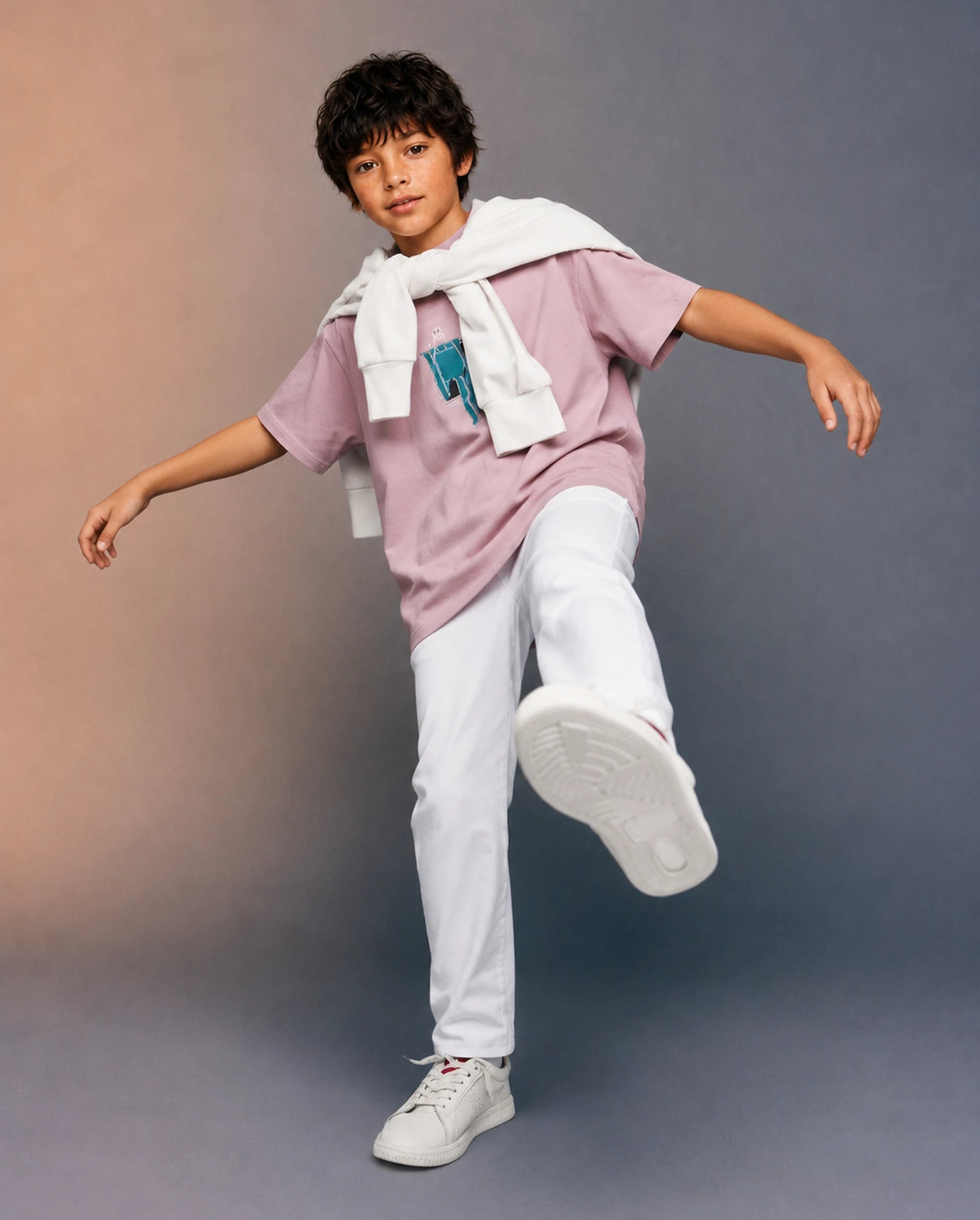 Rare Ones Kids Kito White Cotton Blend Fabric Button And Zip Closure Slim Fit Plain Jeans