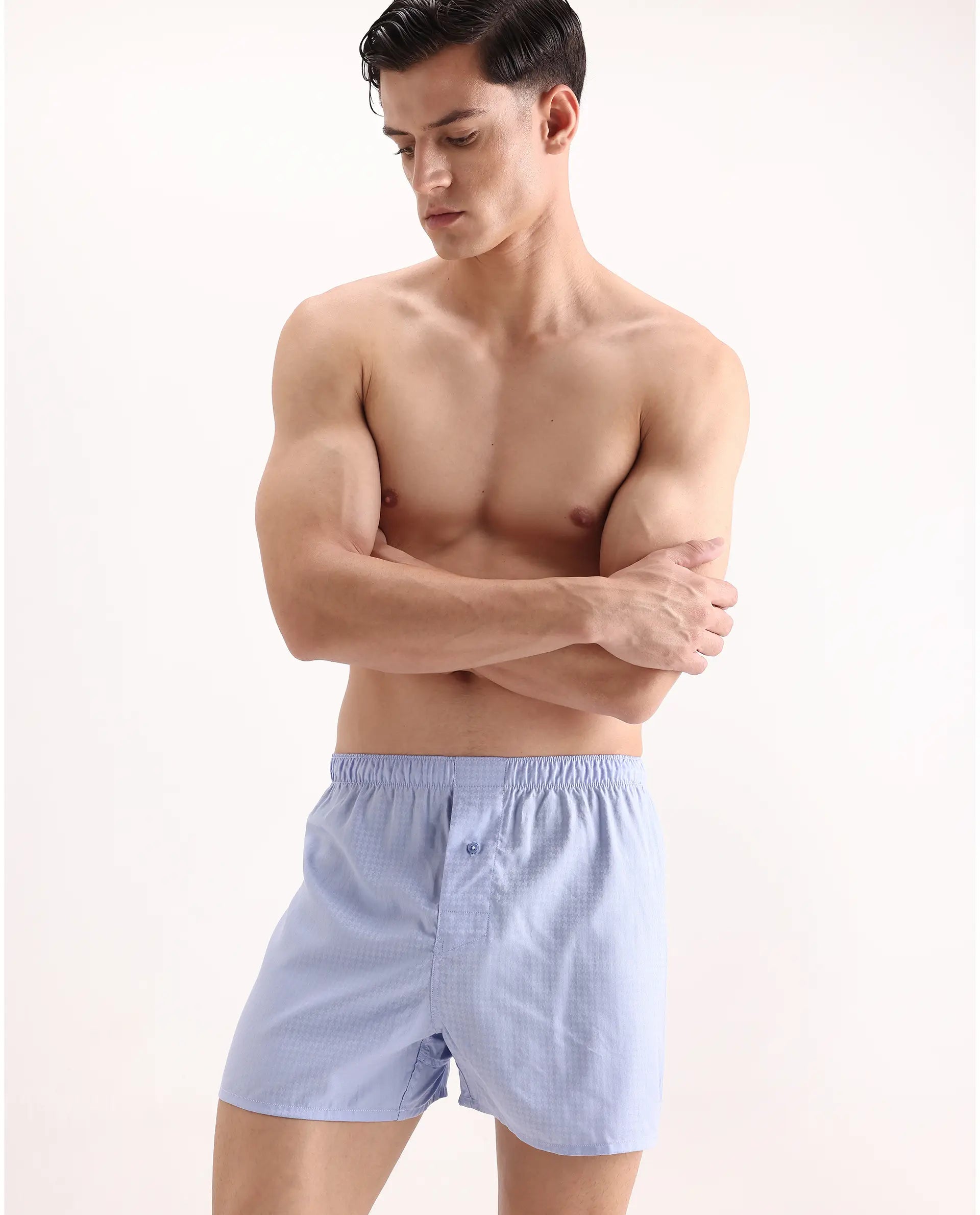 Rare Rabbit Men's Kiva Light Blue Lyocell Regular Fit Checks Boxer