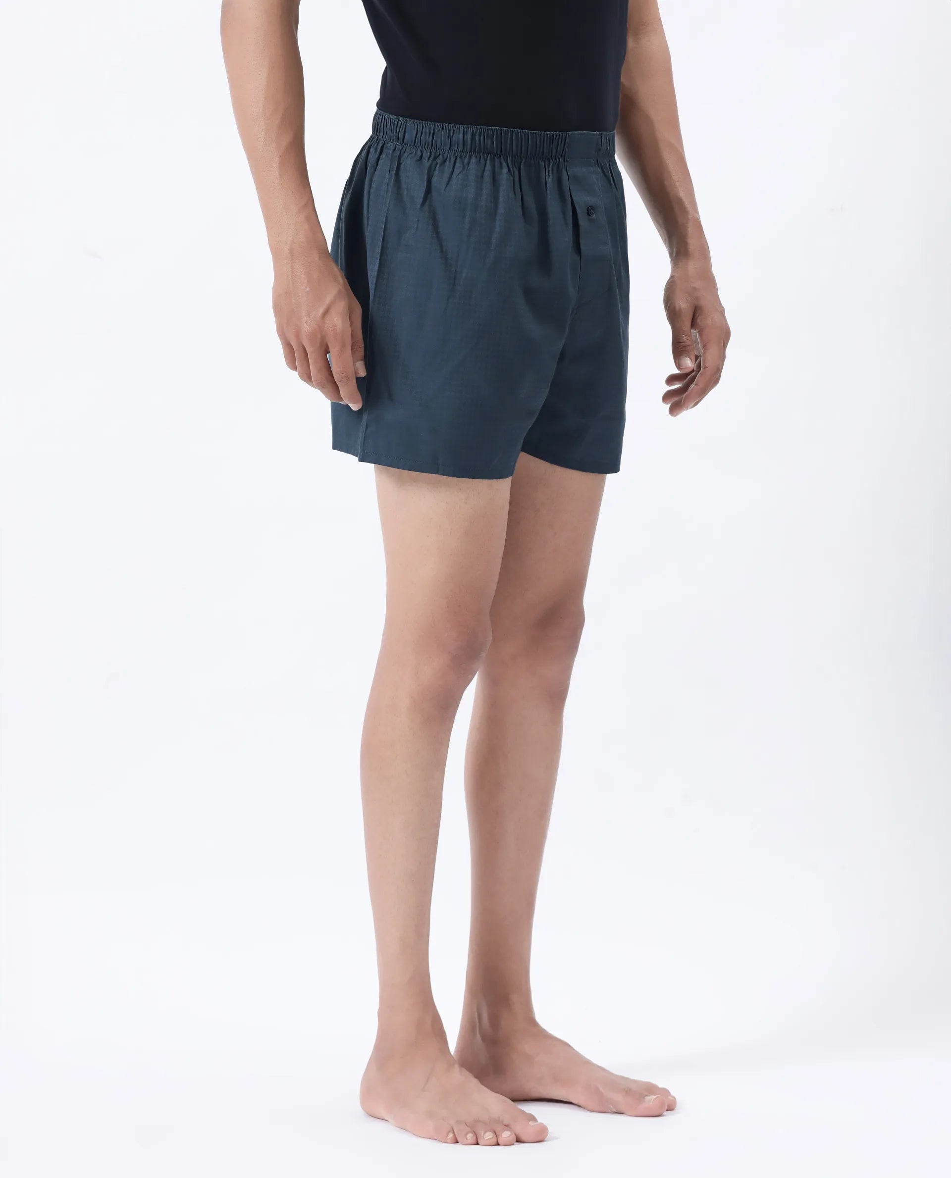 Rare Rabbit Men's Kiva Dark Teal Lyocell Regular Fit Checks Boxer