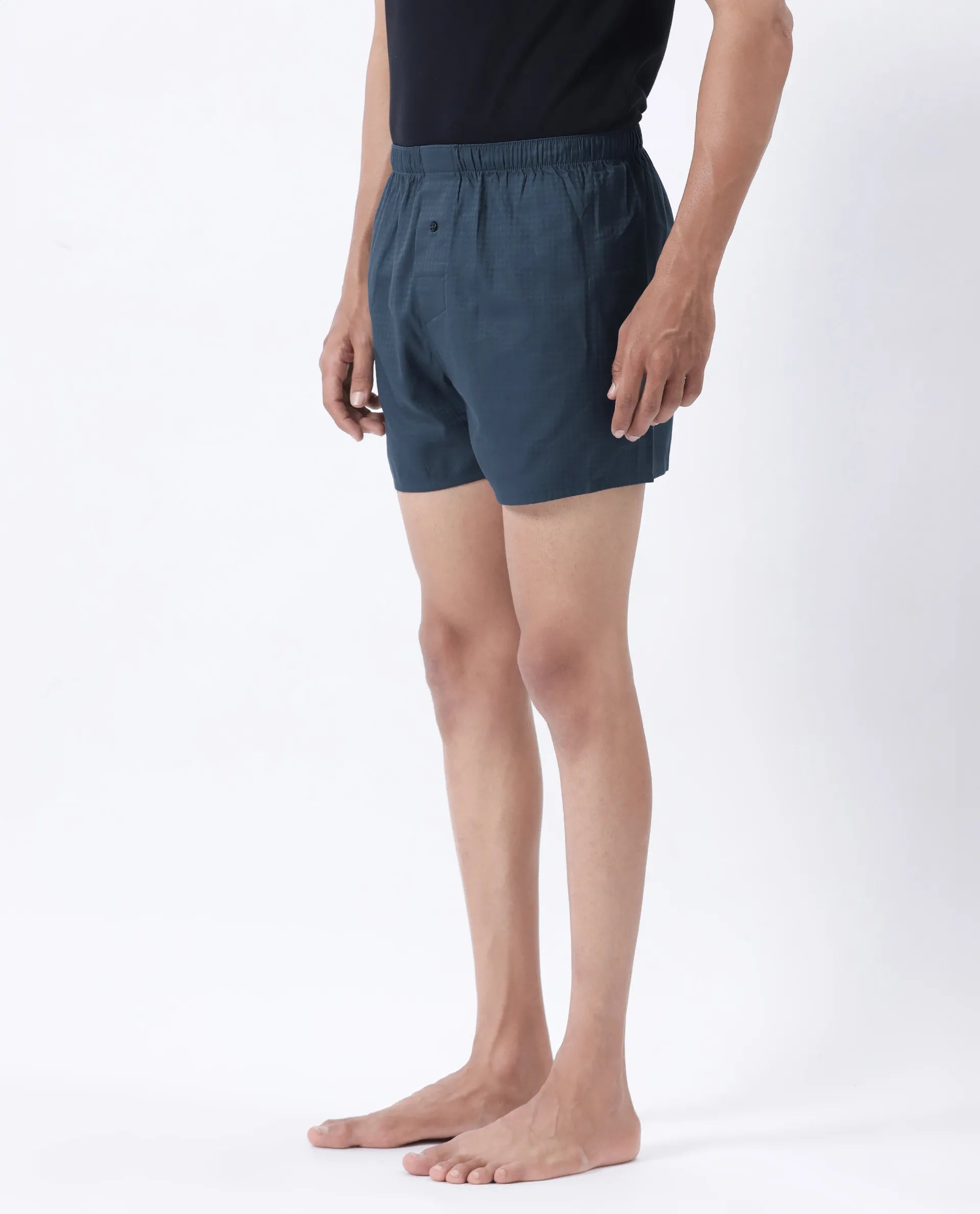 Rare Rabbit Men's Kiva Dark Teal Lyocell Regular Fit Checks Boxer