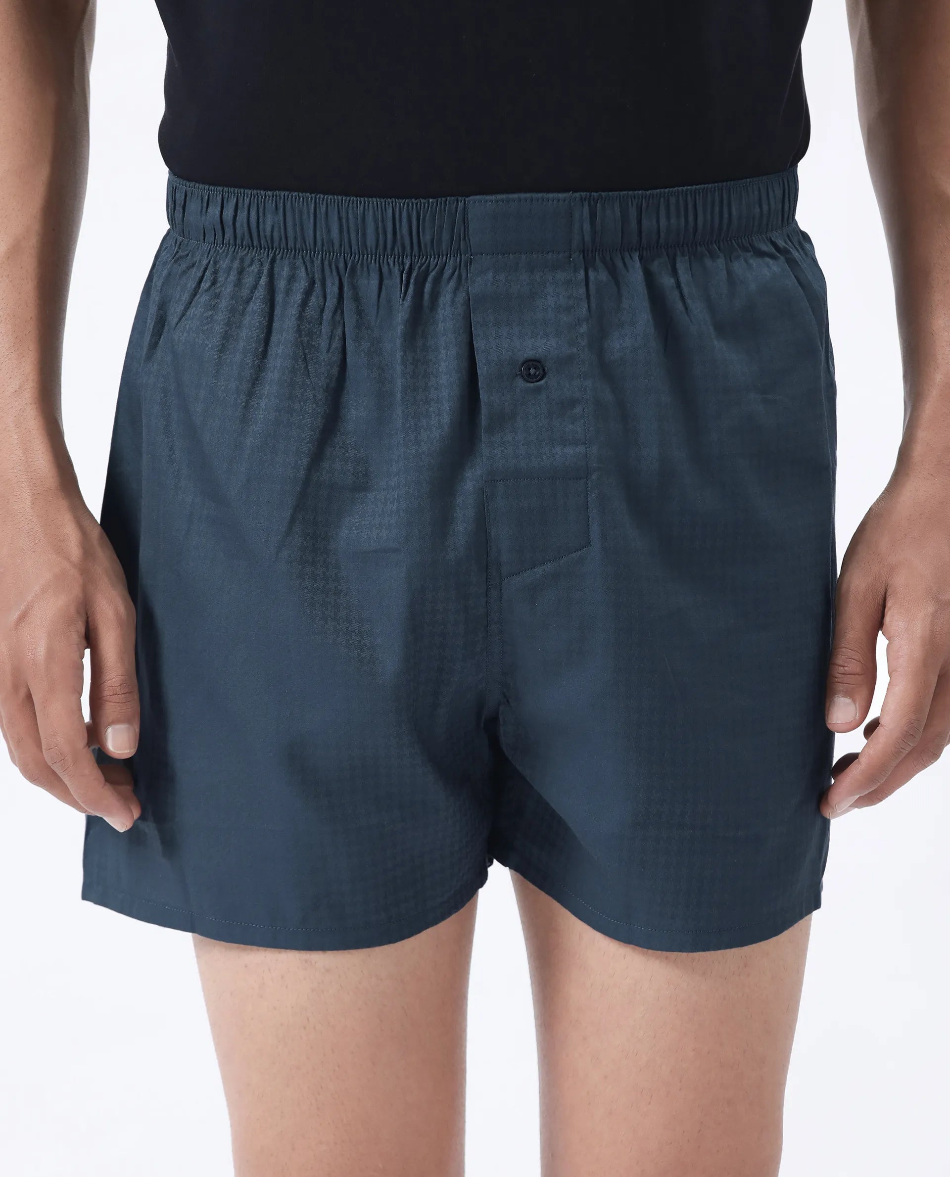 Rare Rabbit Men's Kiva Dark Teal Lyocell Regular Fit Checks Boxer