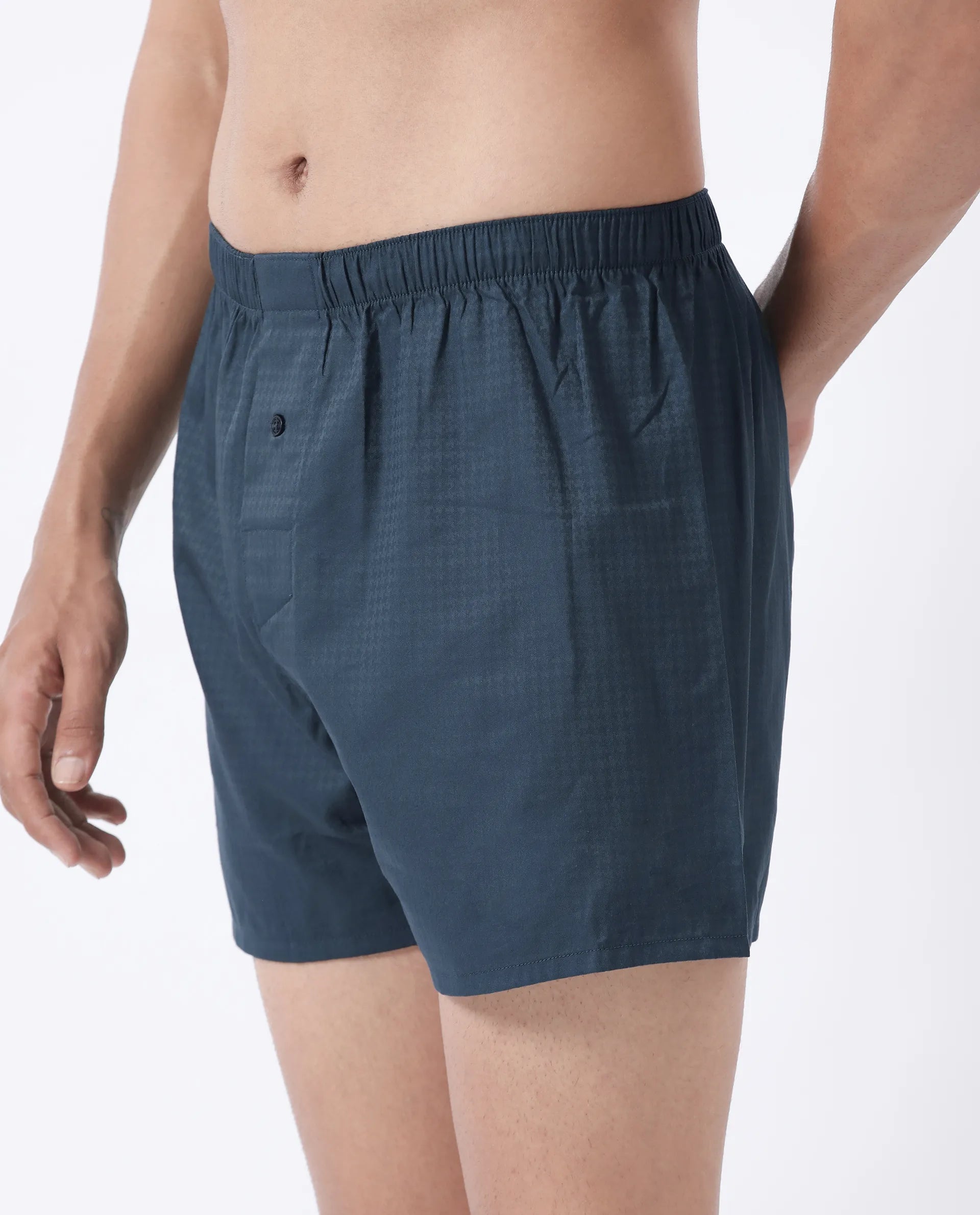 Rare Rabbit Men's Kiva Dark Teal Lyocell Regular Fit Checks Boxer