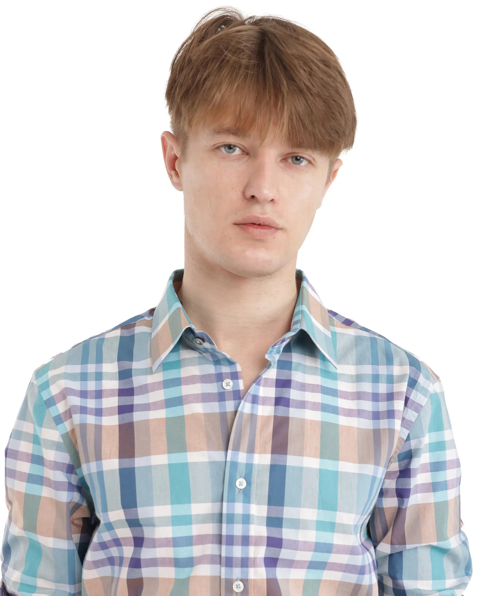 Rare Rabbit Men's Klaz Multi Cotton Fabric Full Sleeve Spread Collar Regular Fit Checked Shirt