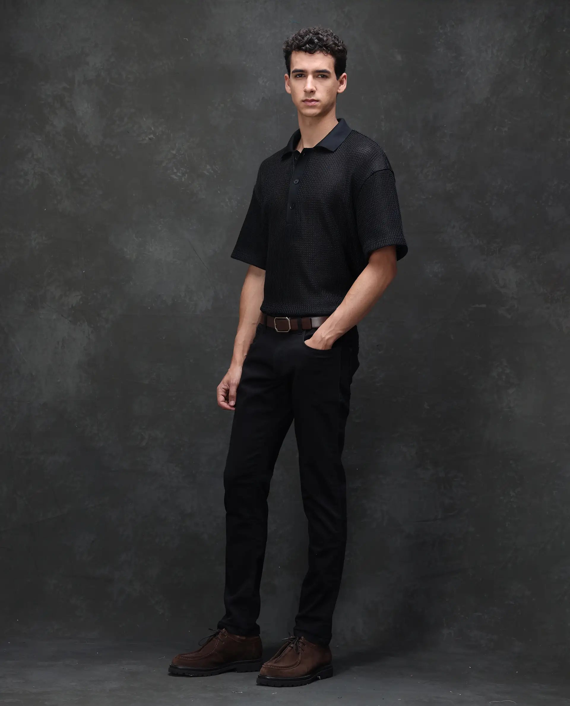 Rare Rabbit Men's Guild Casual Kleber Black Cotton Blend Plain Hawk Slim Fit Jeans