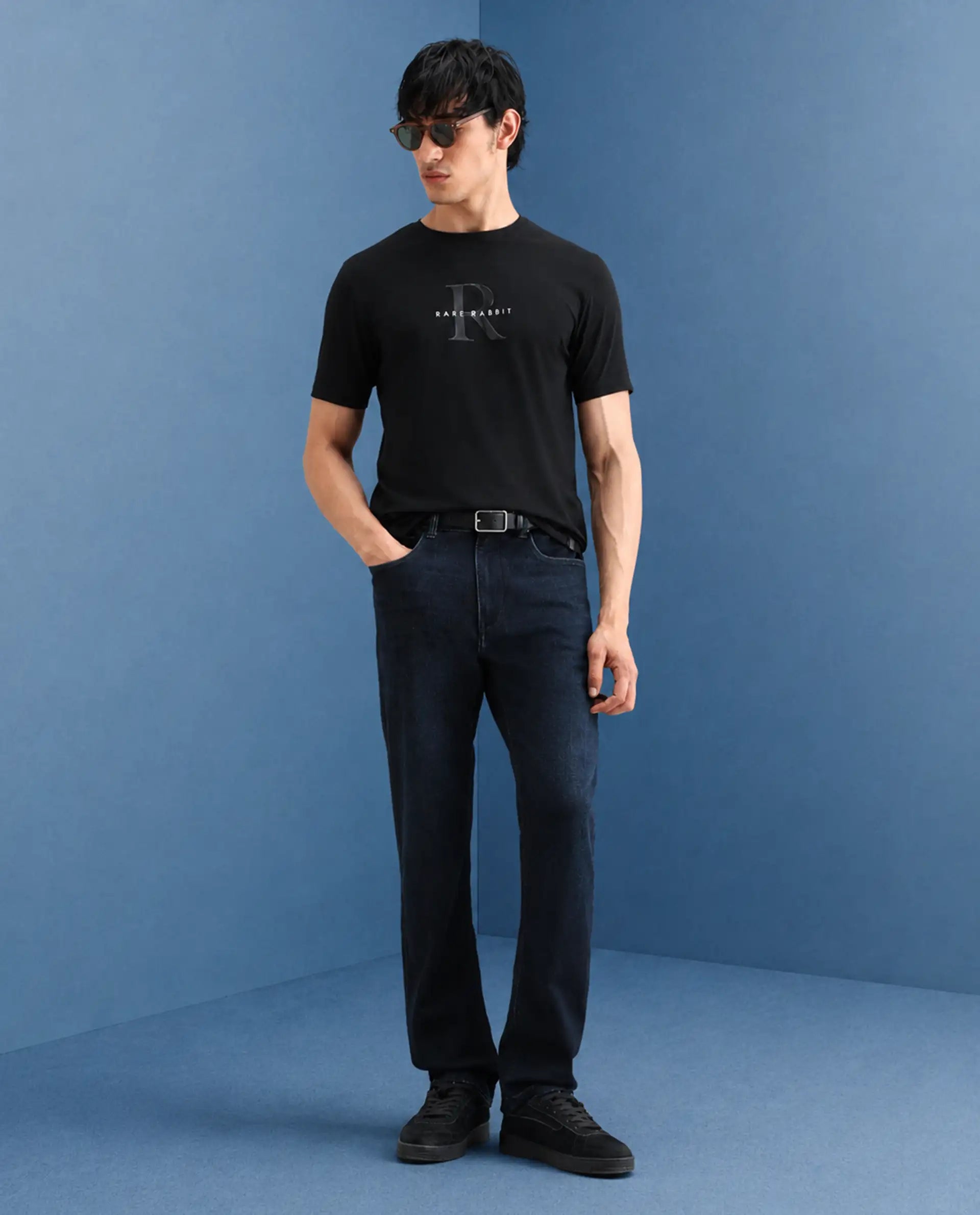 Rare Rabbit Men's Kliq Dark Navy Cotton Blend Fabric Morris Regular Fit Plain Jeans